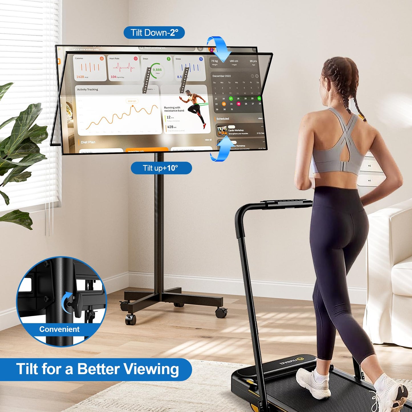 HOLMAXD Mobile TV Cart Rolling TV Stand for 23-65 Inch LCD LED OLED 4K Smart TVs up to 110lbs, Height Adjustable Portable AV Cart with Wheels and Tilt Mount, Outdoor TV Stand Mount, Max VESA 400x400mm