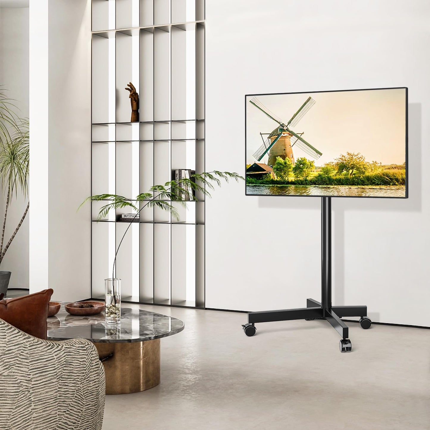 5Rcom Strong Tall Rolling TV Stand for 23-65 Inch TVs up to 88 lbs, Height Adjustable &Tilt Mobile TV Cart for Optimal Viewing Angle, Portable TV Stand with Locking Silent Wheels for Home and Outdoor