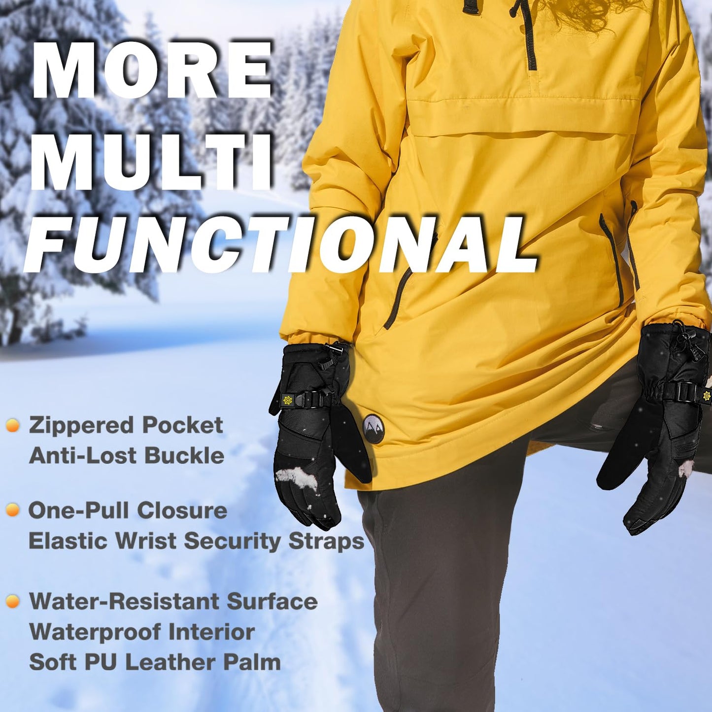 Solaris Waterproof Warm Ski Gloves with Pocket, Winter Cozy 3M Thinsulate Outdoor Snowboard Gloves for Women, Youth, Kid, Skiing, Snowboarding, Motorcycling, Shoveling, Small Size