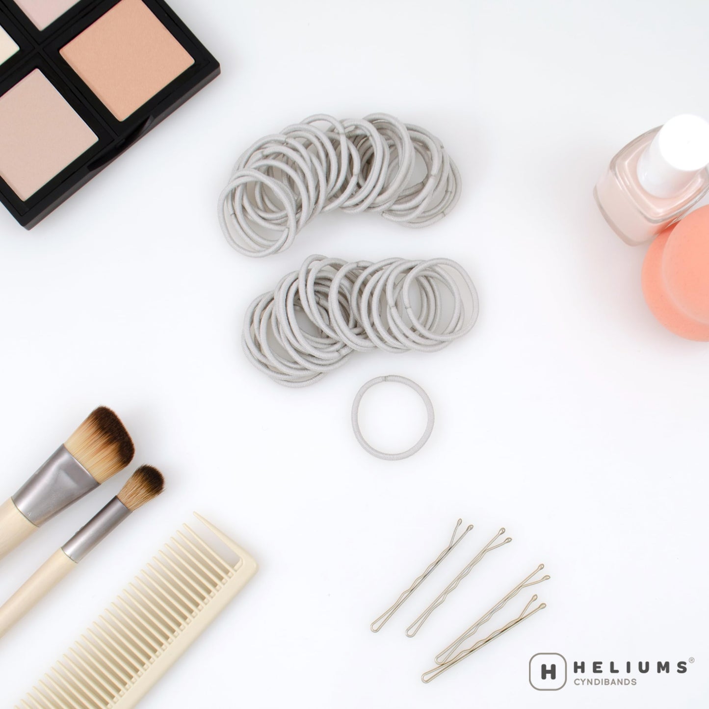 Heliums Small Hair Ties - Light Gray - No Damage Mini 1 Inch Reusable 2mm Elastics for Thin Hair and Kids, Neutral Ponytail Holders - 48 Count