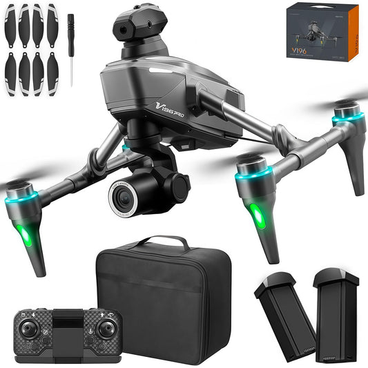 V196 GPS Drone with 1080P HD Camera, Two-batteries, Brushless Motor, Altitude Hold, One Key Take Off/Landing, with Black Outdoor Carrying Case.
