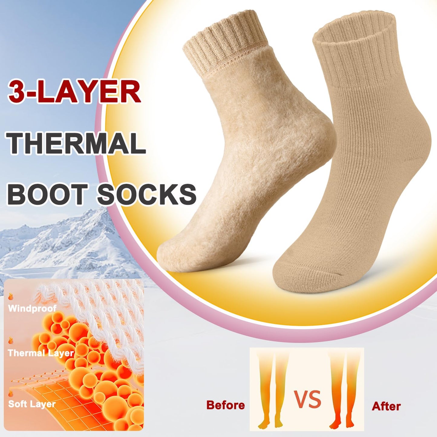 Thermal Boot Socks for Women Warm Winter Socks Thick Fuzzy Crew Socks For Hiking,Work,Skiing,Gifts