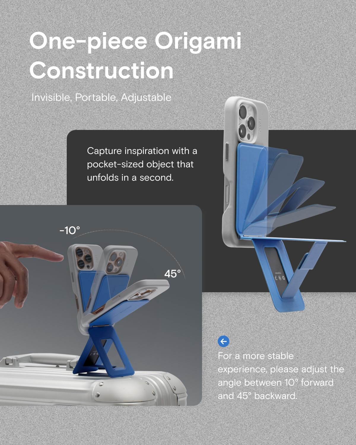 MOFT Phone Tripod Stand Selfie Stick for iPhone, Multi-Angles iPhone Stand, Lightweight & Portable Phone Holder, Strong Magnets, MOVAS Vegan Leather, Travel Essentials, Jet Black (Without Card Slot)