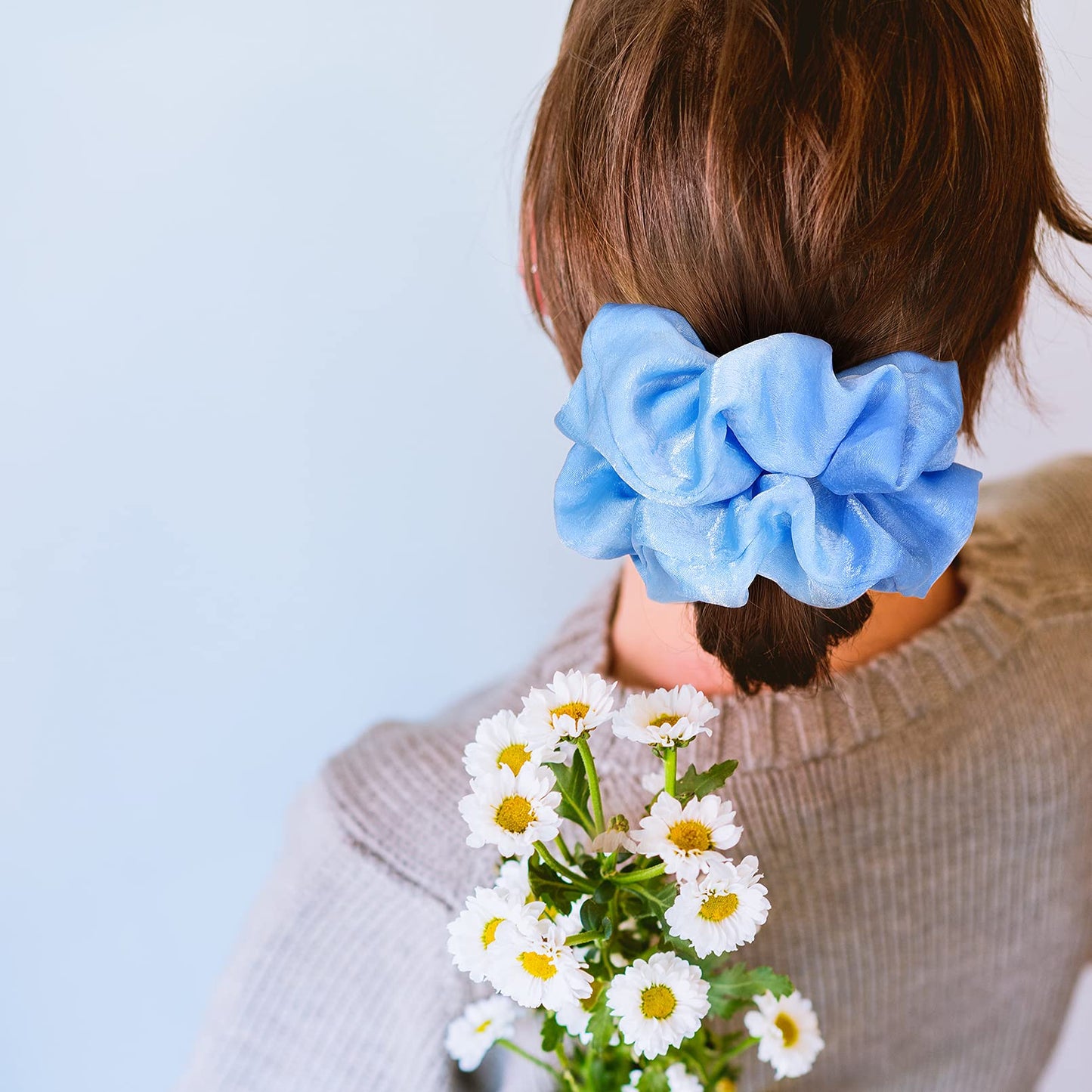 XL Big Silk Scrunchies Hair Ties for Women - CEELGON Oversized Satin Silk Scrunchie Exra Large Jumbo Gaint Soft Chiffon Cute Scrunchy for Curl Thick Hair 4 Pack (Blue Series)