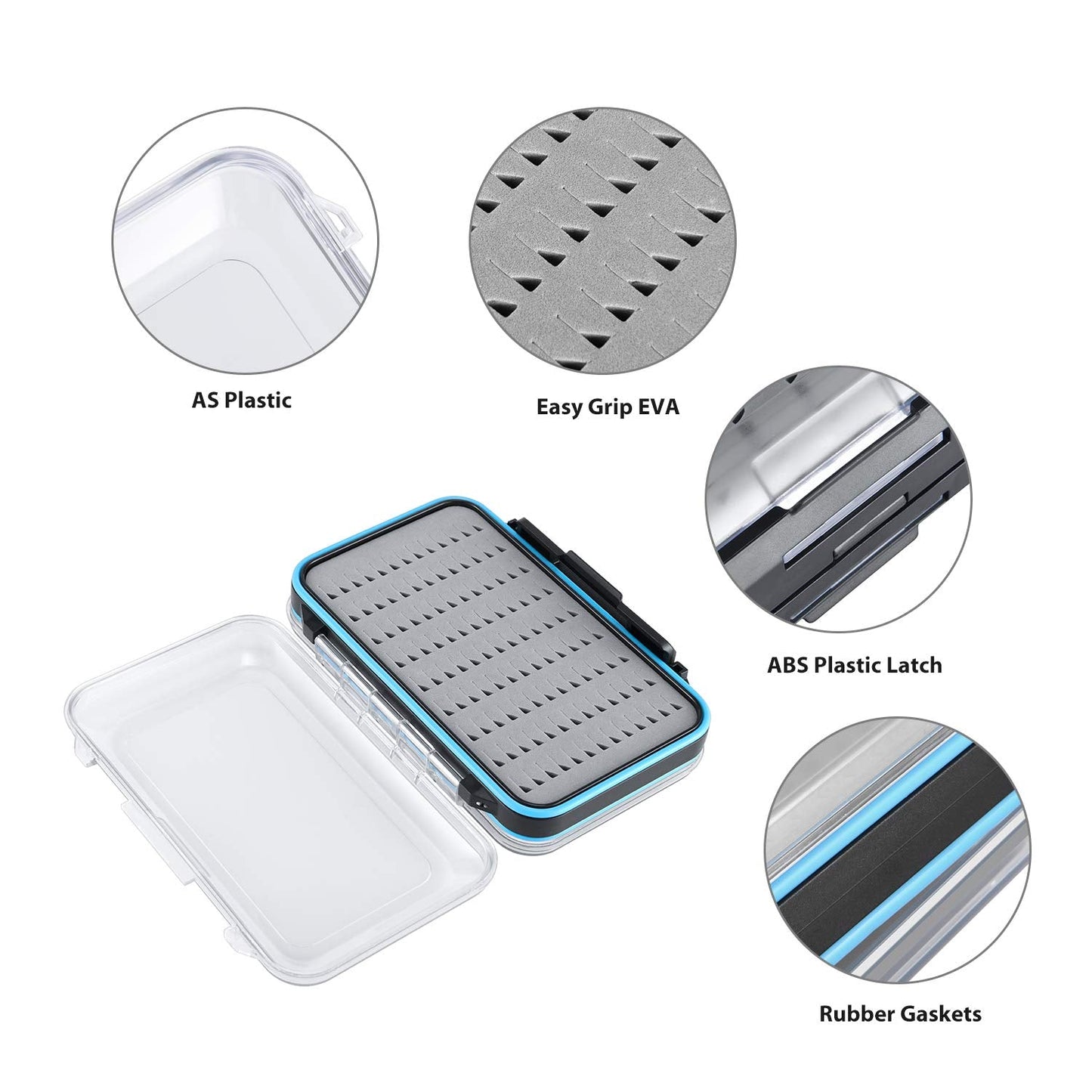 Gonex Fly Boxes for Fly Fishing Jig Boxes Two-Sided Waterproof Lightweight Fly Fishing Box Easy Grip Transparent Lid Fly Fishing Lures Box, 5.9"x 3.8"x 1.77", Grey