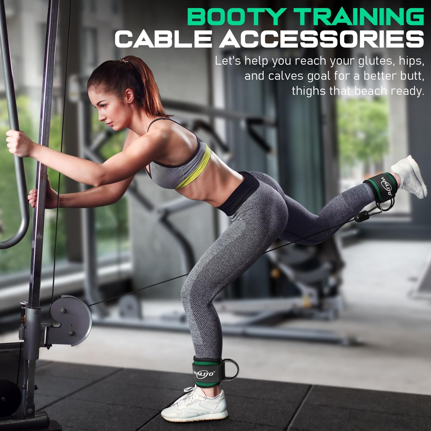 WALITO Gym Ankle Straps for Working Out - Glute Ankle Cuff Kickback Strap, Gym Cable Machine Accessories for Women Glute Leg Extensions, Hip Abductors & Lower Body Exercises Equipment