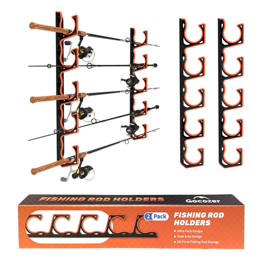 Fishing Rod Holder for Garage, H5 Wall or Ceiling Mounted Fishing Pole Holders with Soft Protective Pad, Fishing Rod Storage Organizer, Horizontal Fishing Rod Wall Mount Nets Storage (2 PACK)