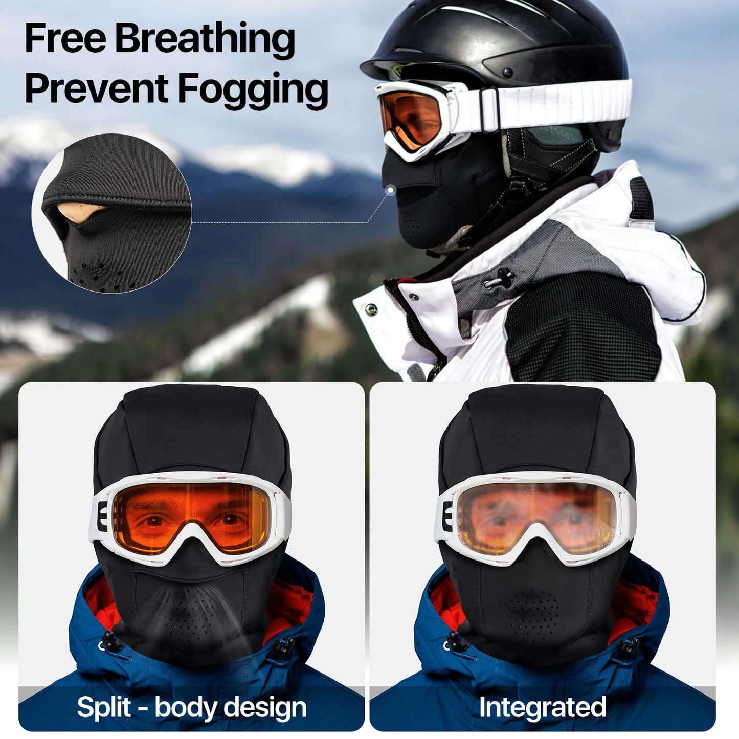 Aicall Balaclava Ski Mask Anti-Fogging Windproof and Breathable Thermal Face Mask for Adult Winter Gear for Outdoor Sports (Black)