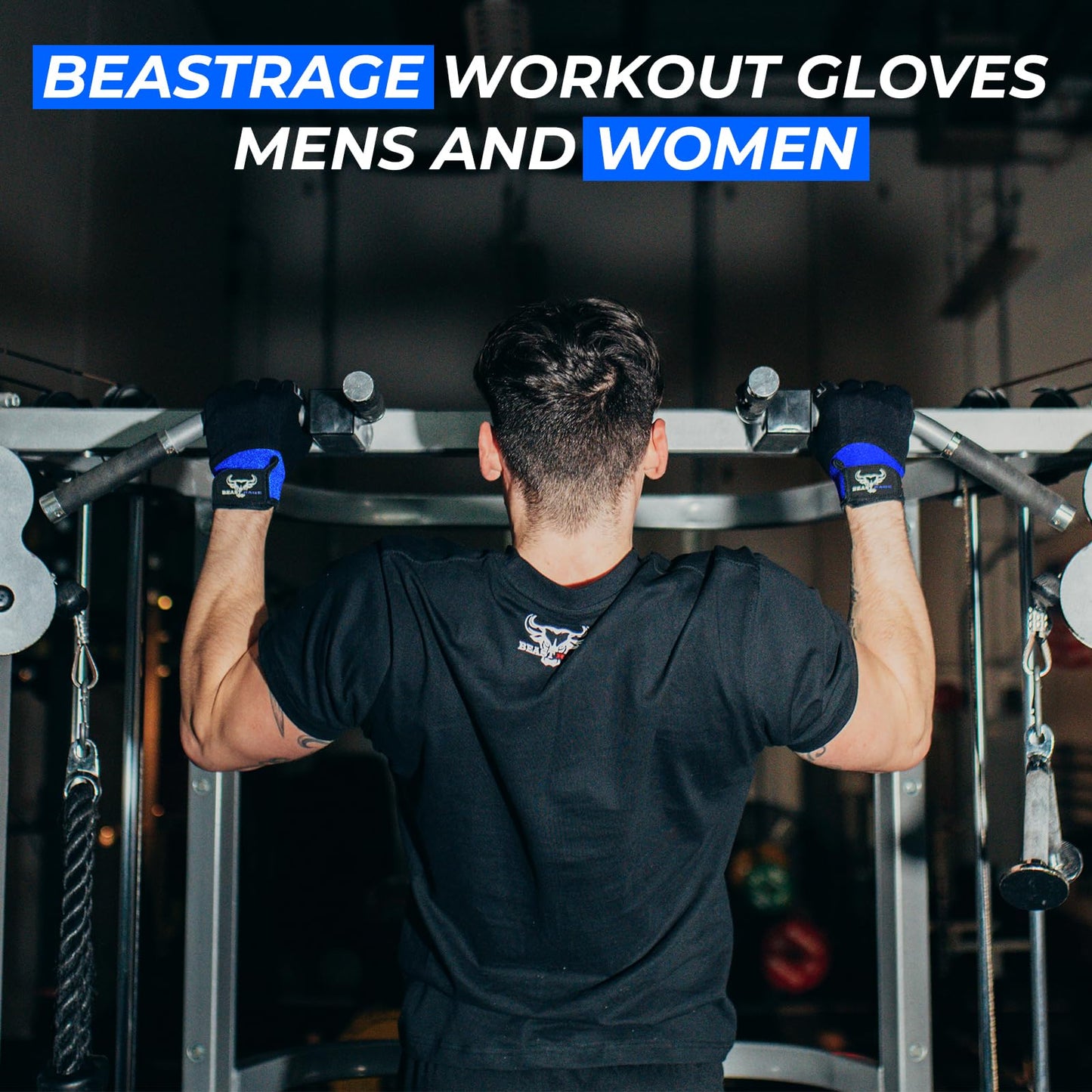 BEAST RAGE Workout Gloves for Men, Durable Palm Grip Gym Gloves Women Half Finger Elasticated Training Weight Lifting Strength Bodybuilding Anti Slip Cycling Gloves Exercise (Blue, S)