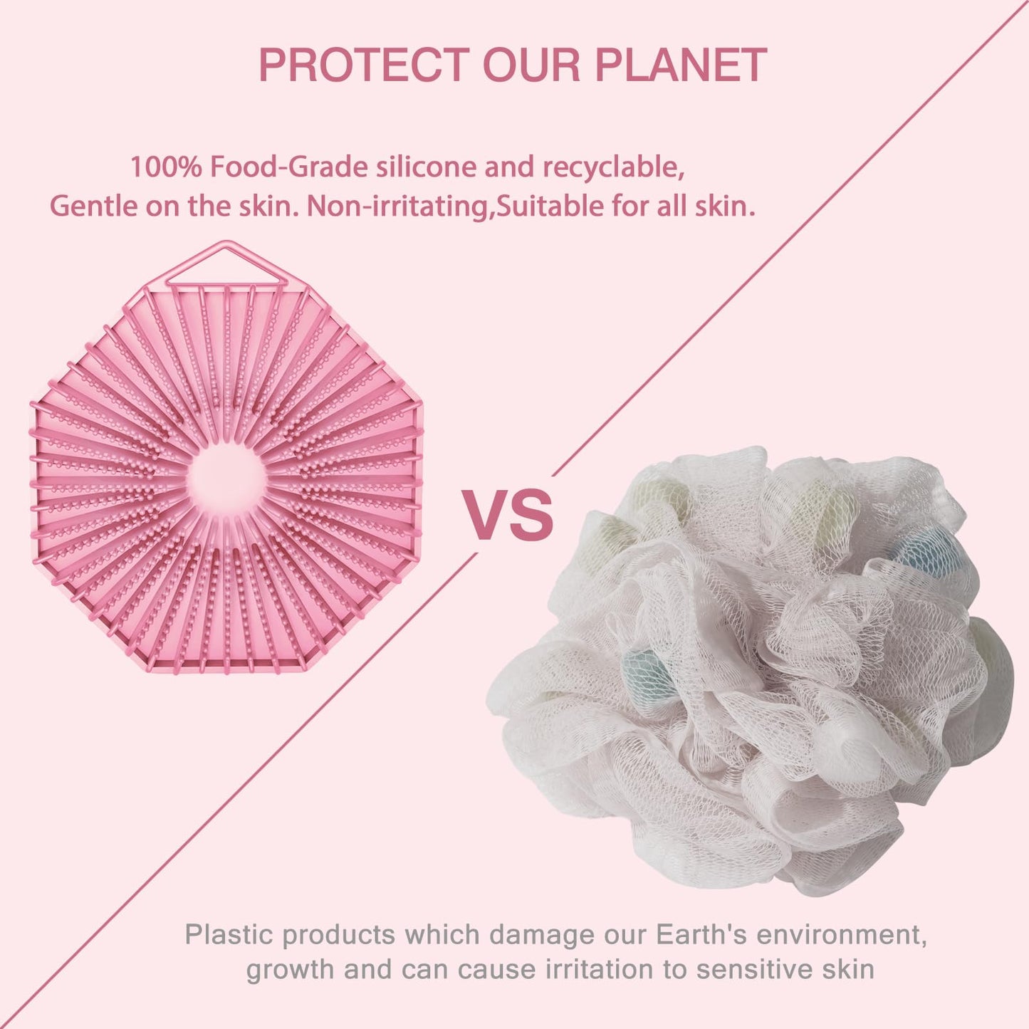 iTokGoK® Premium Silver-Infused Double-Sided Design 2-in-1 Silicone Body Scrubber for Women,Body Buffer Scrubber for Sensitive Skin, Ergonomic No-Slip Handle, Long-Lasting & Easy to Clean - Pink