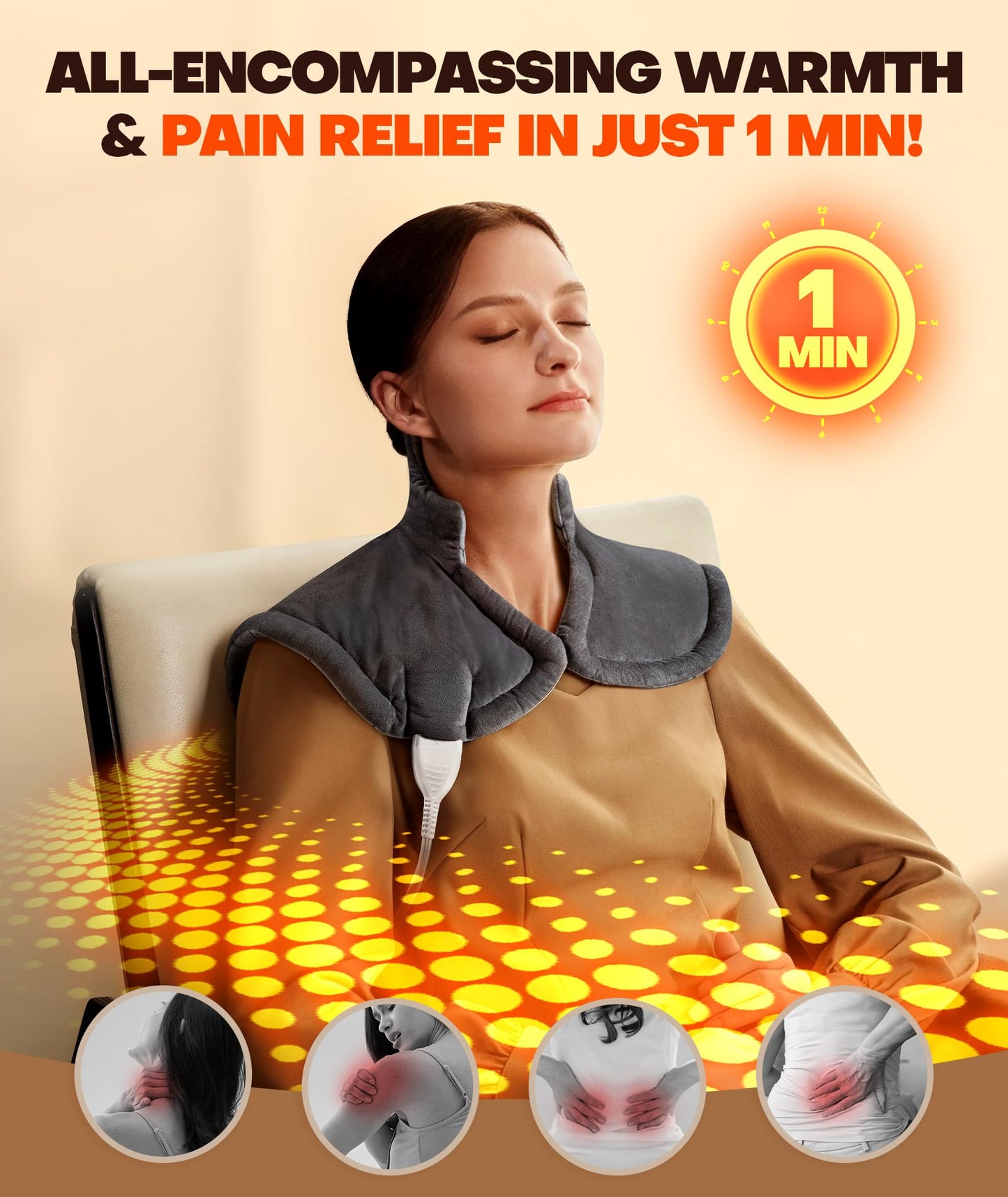 Lenmen Graphene-Infused 1Min Fast Heating Pad, Deeper Pain Relief Weighted Heating Pads for Neck and Shoulders and Back, Heated Wrap with 6 Heat Options 4 Auto Timer, Gifts for Men Women Mom Christmas