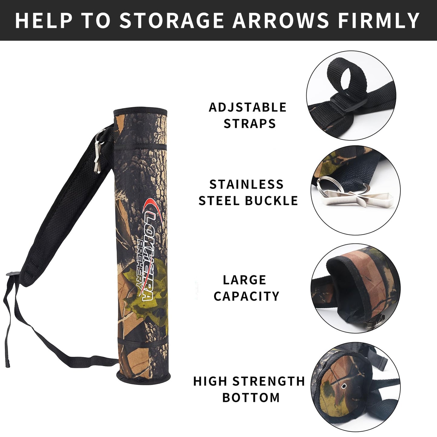 Arrow Quiver, Archery Lightweight Back Arrow Quiver Dual Use Foldable Compact Hip Arrows Bag for Recurve Bow Compound Target Practice Nylon Arrow Bag（Camo）