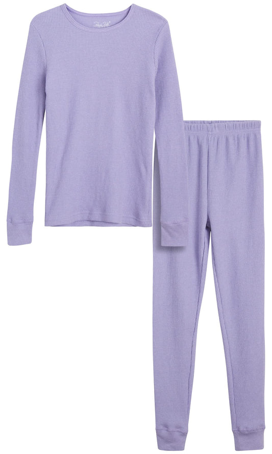 Rene Rofe Girls' Thermal Underwear Set - 2 Piece Waffle Knit Top and Long Johns (2T-16), Size 4-5, Lavender