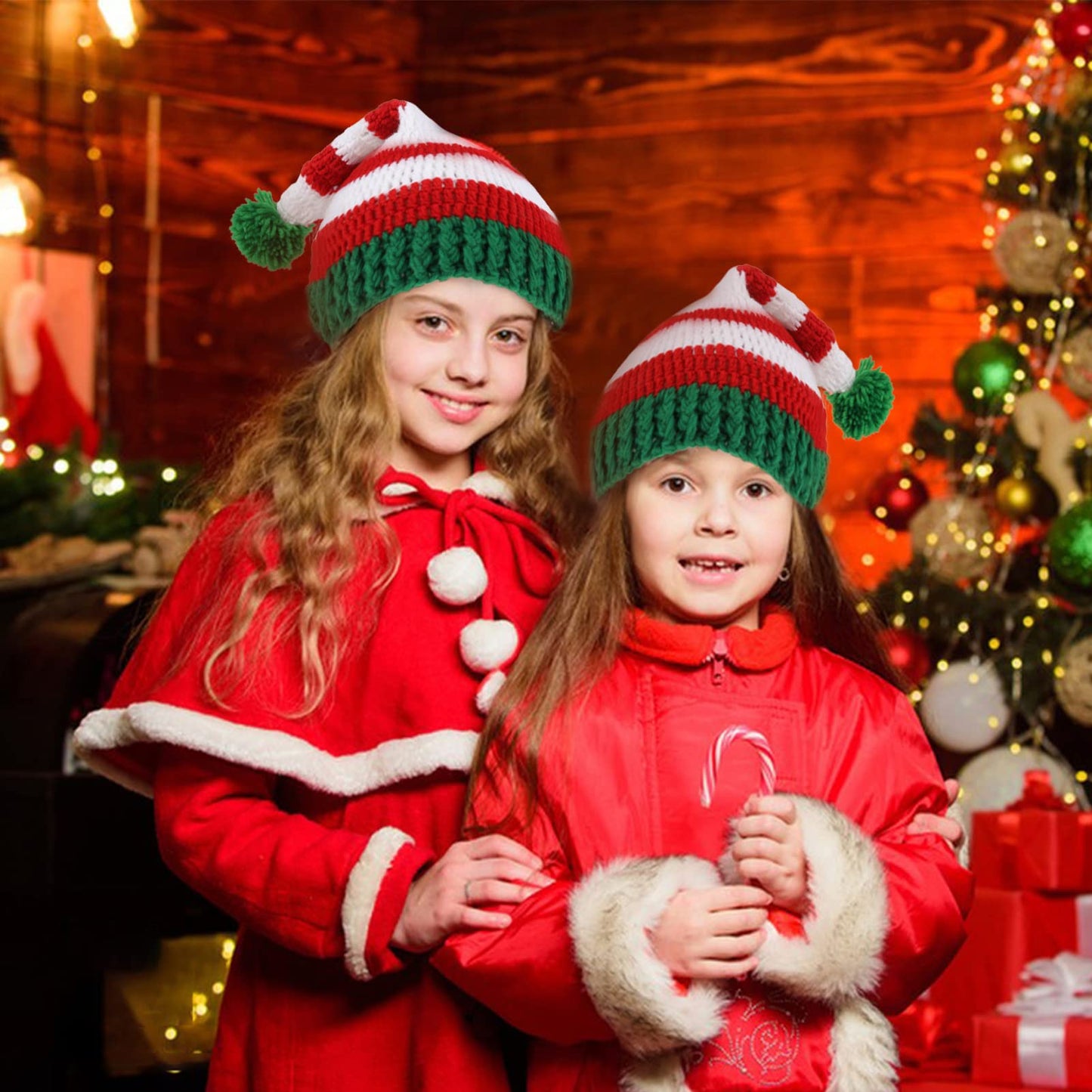 Christmas Winter Knitted Hats Crochet Beanie Santa Caps Warm Snow Ski New Year Holiday Party Hat Unisex Men Women Teens(Red)