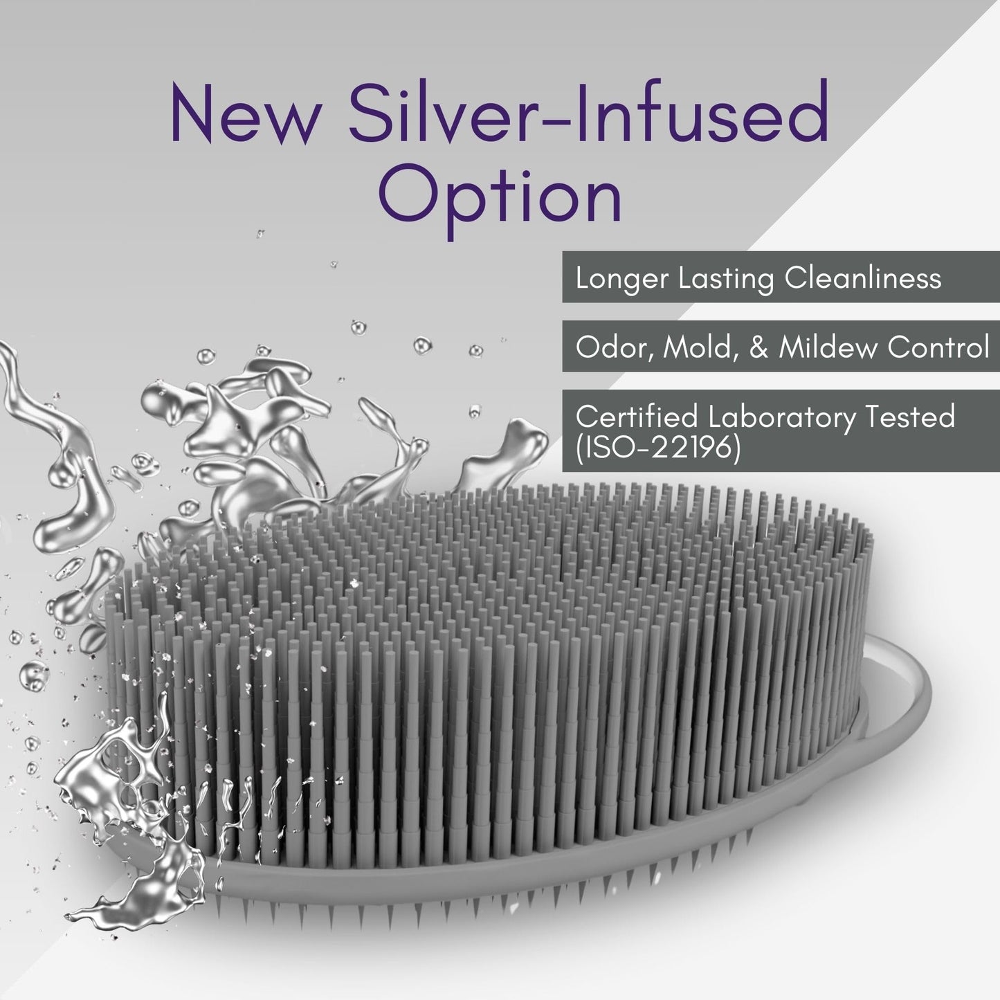 Avilana Silicone Body Scrubber – Dual-Sided Exfoliator for Men & Women, Gentle Loofah Alternative, Easy-to-Clean Silicone Shower Scrubber (S2-Gray with Silver)