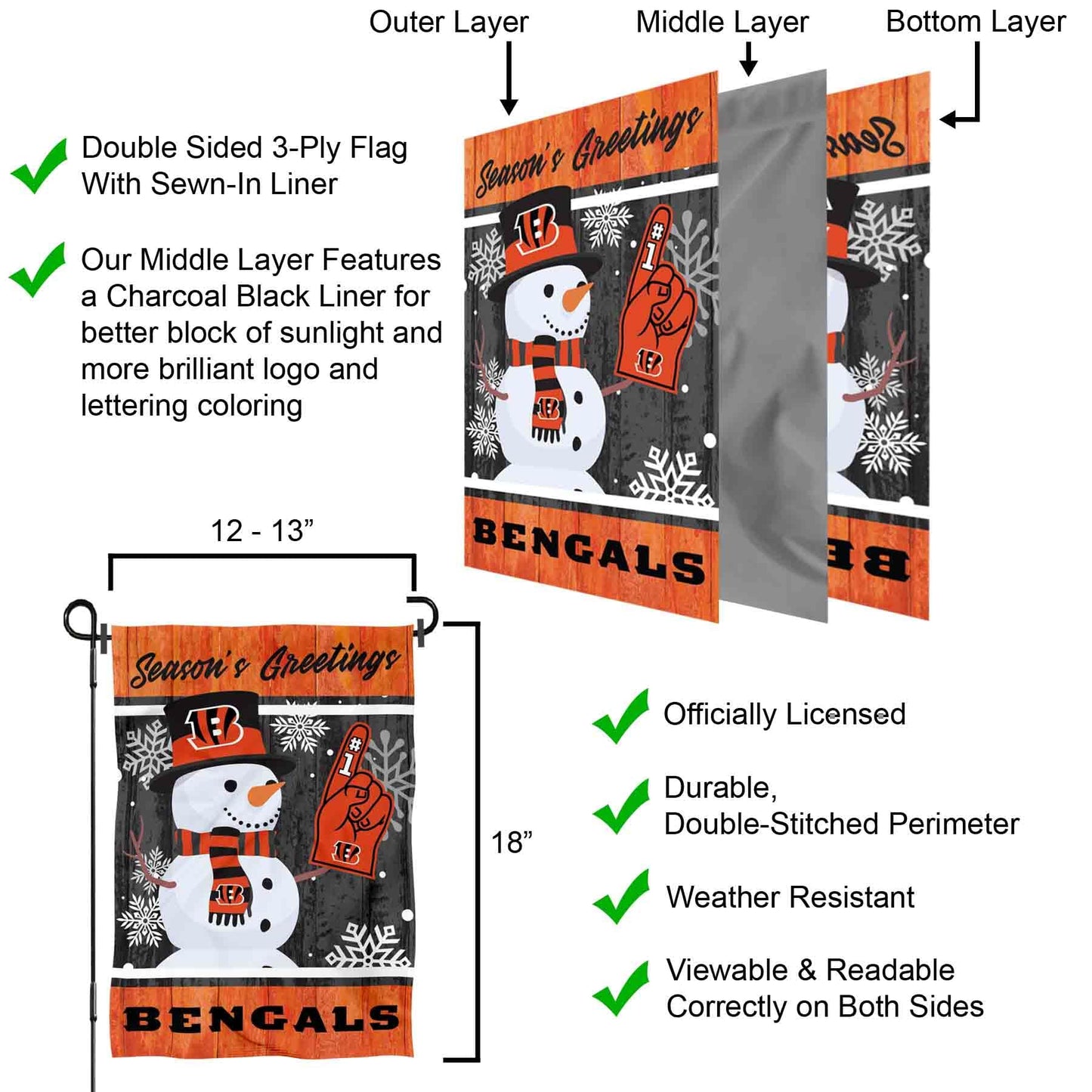 Cincinnati Bengals Holiday Winter Snow Garden Flag Double Sided Banner