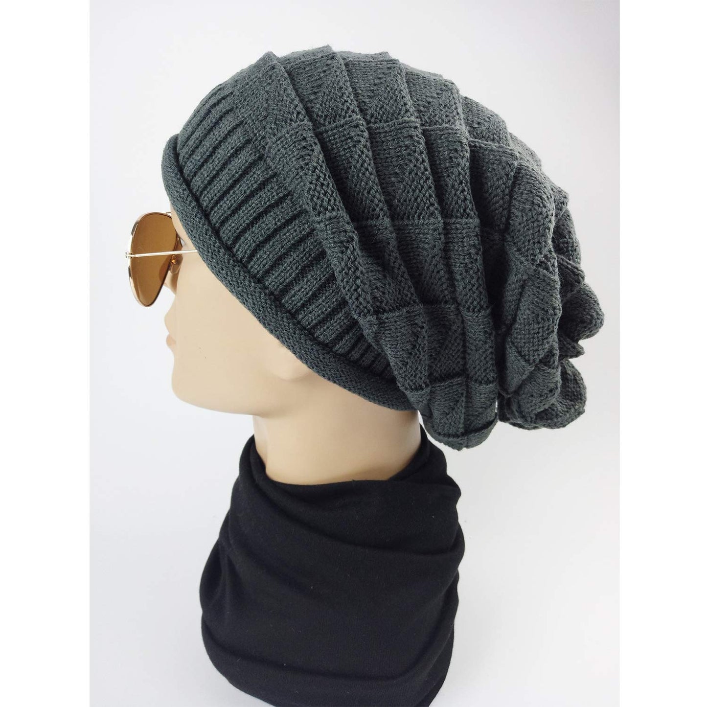 Jiuhong Women Knit Beanie Baggy Oversize Winter Warm Hat Soft Slouchy Beanie Skully Cap (Dark Grey)