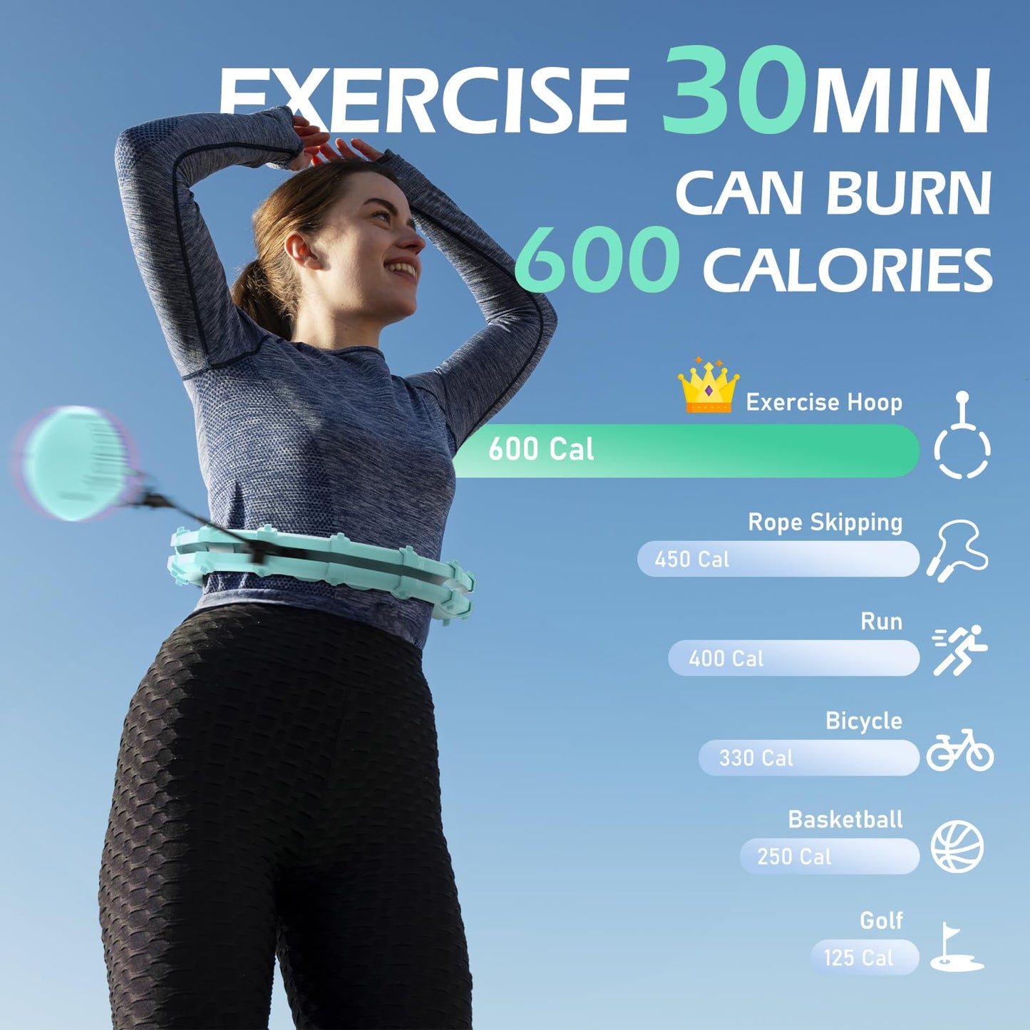 JLoibao Weighted Hula Circle with 24 Links for Adults Weight Loss, Infinity Fitness Hoop Plus Size, for Women Smart Exercise Equipment