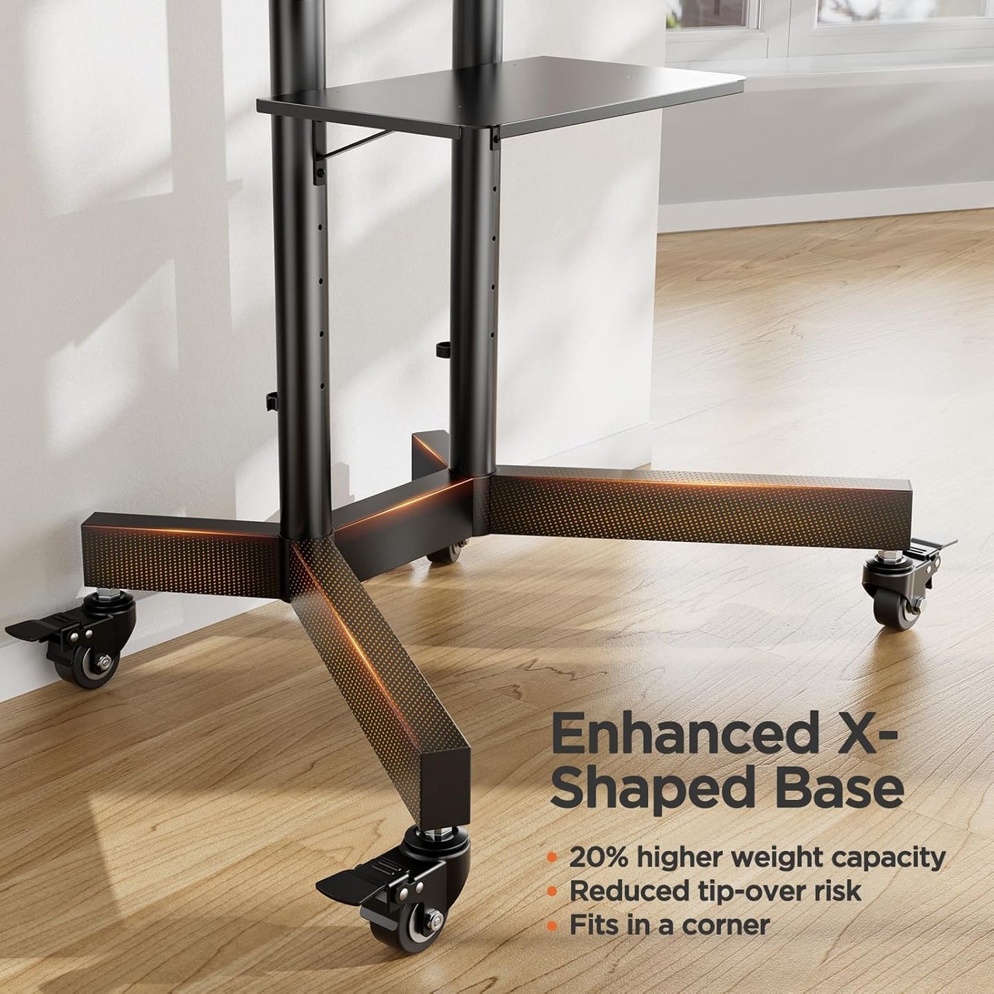 Perlegear Rolling TV Stand, Mobile TV Stand on Wheels for 32-85 Inch Screens up to 132 lbs, Height Adjustable Mobile TV Cart with Metal Shelf, Rolling TV Cart with Lockable Wheels Max VESA 600x400mm