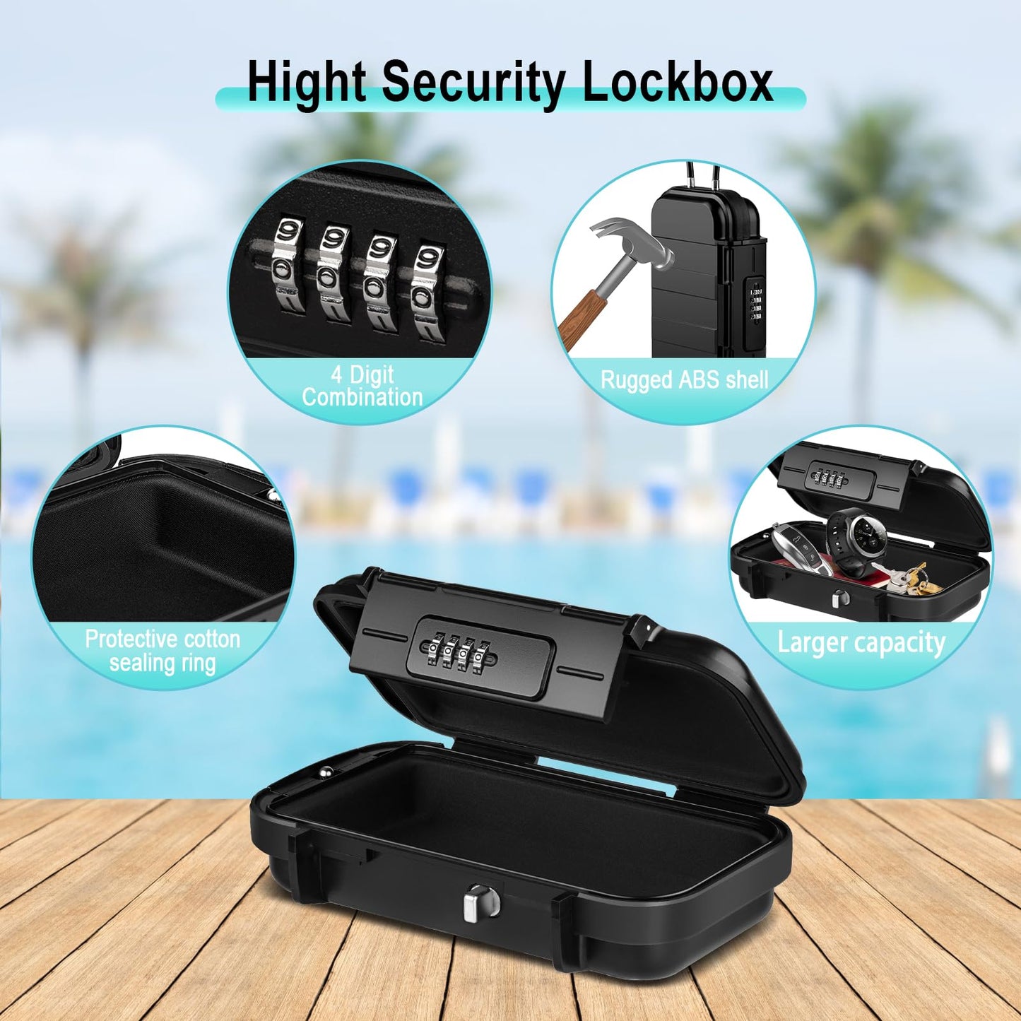 BKNOOU Portable Safe with Removable Chain, Anti-Theft Beach Safe Box, Waterproof Combination Lock Box for Travel, Dorm, Beach, Hotel, Car, Home, Office