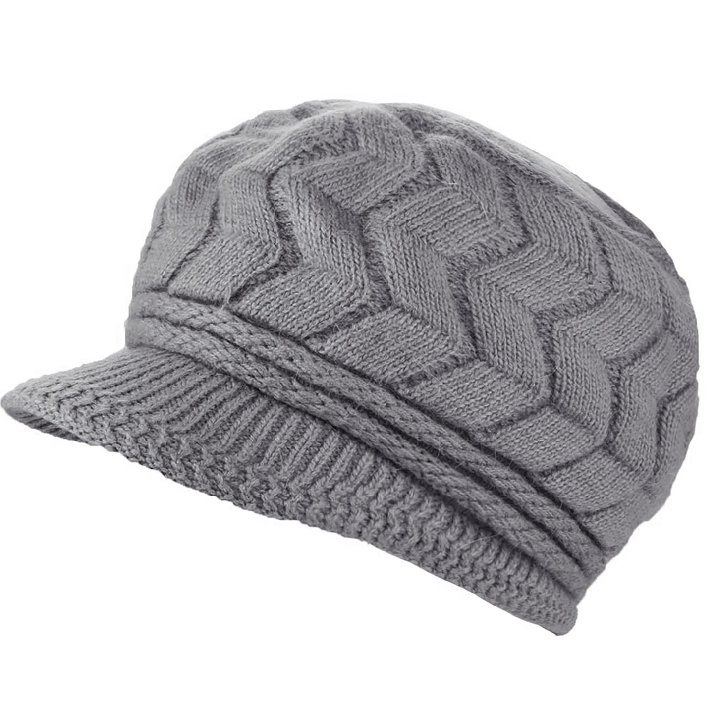 WULIQIUQIU Women Winter Warm Knit Hat Slouchy Beanie Cap Wool Snow Ski Caps with Visor Grey