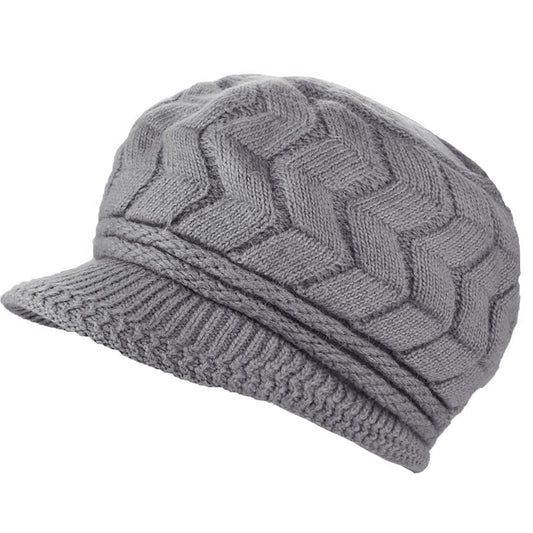 WULIQIUQIU Women Winter Warm Knit Hat Slouchy Beanie Cap Wool Snow Ski Caps with Visor Grey