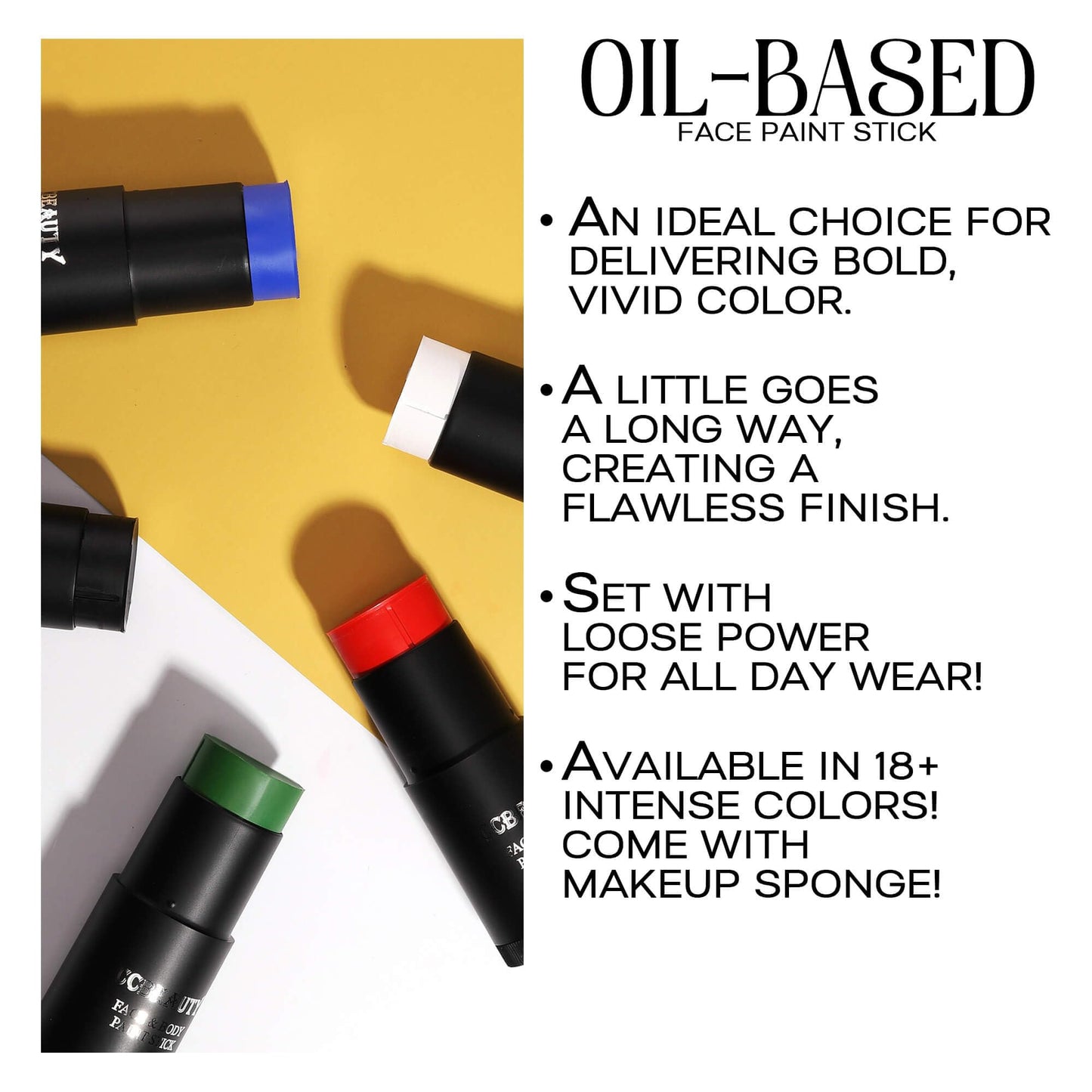 CCbeauty Metallic Gold Face Paint Stick,Glitter Face Painting Kit,Professional Body Paint,Non Toxic SFX Makeup Kit For Halloween Costume Cosplay,Full Coverage Painting Foundation With Makeup Sponge