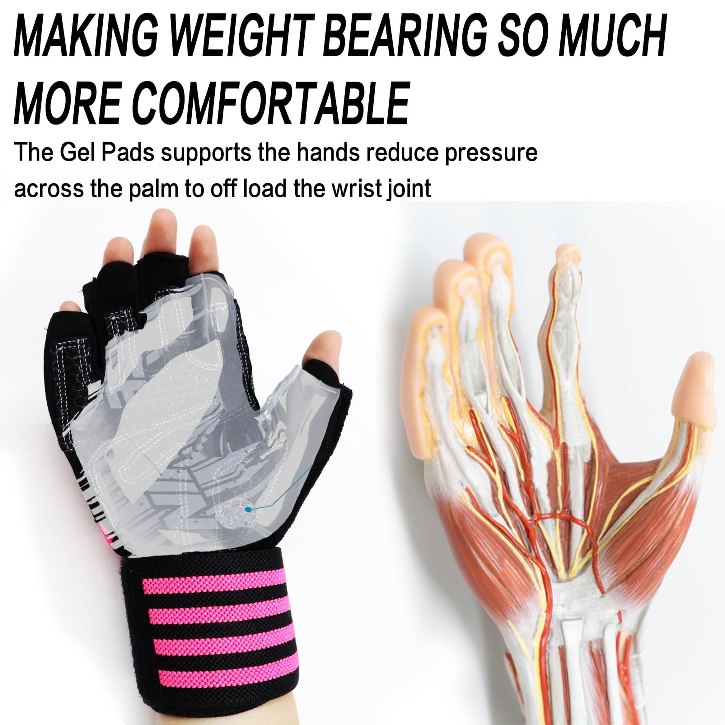 Weight Lifting Gloves for Women Gym Workout with Wrist Support,Padded Half Finger Gloves for Fitness Exercise (Pink, X-Small)