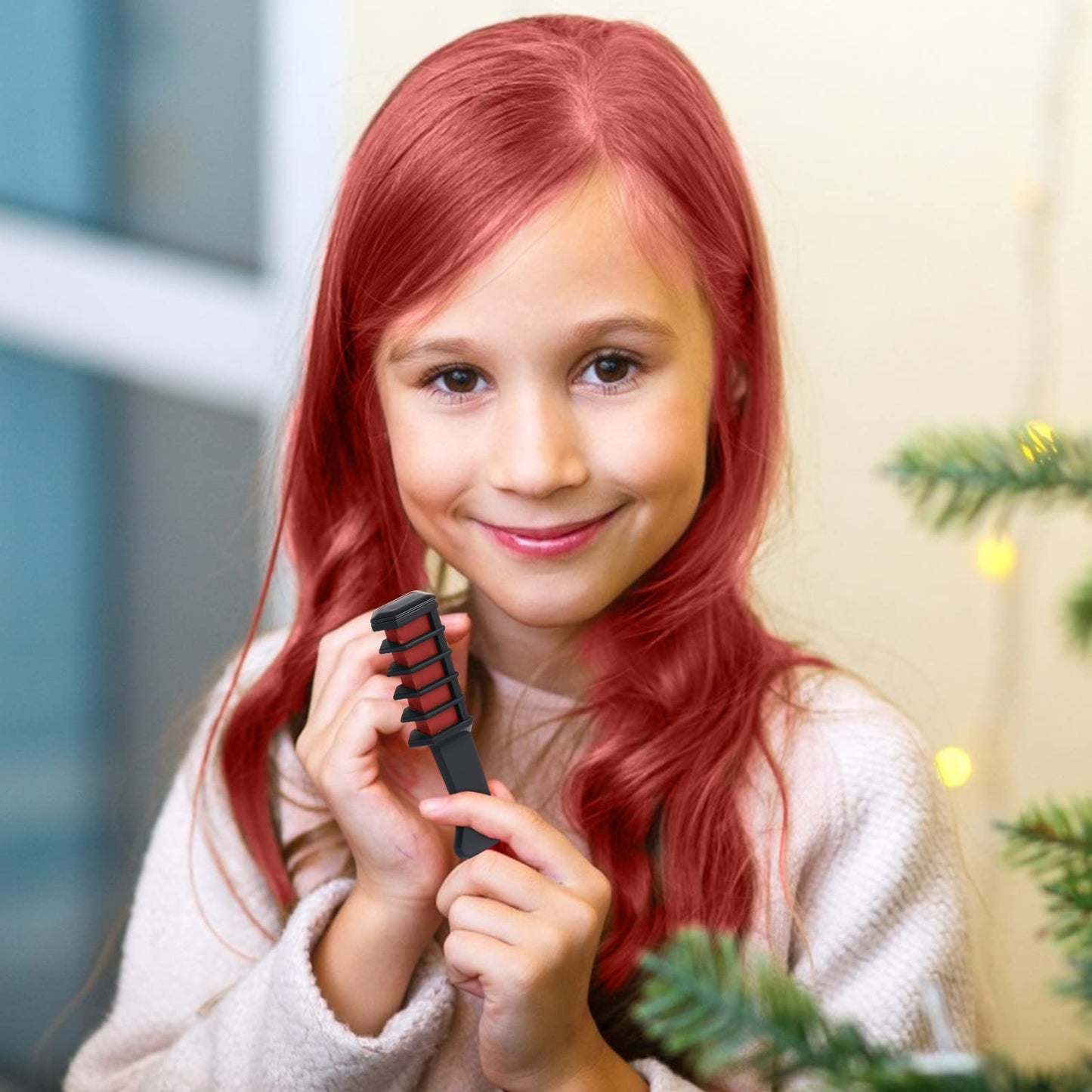 New Hair Chalk Comb Temporary Bright Hair Color Dye for Girls Kids, Washable Hair Chalk for Girls Age 4 5 6 7 8 9 10 New Year Birthday Cosplay DIY Halloween, Christmas (Red & Blue)