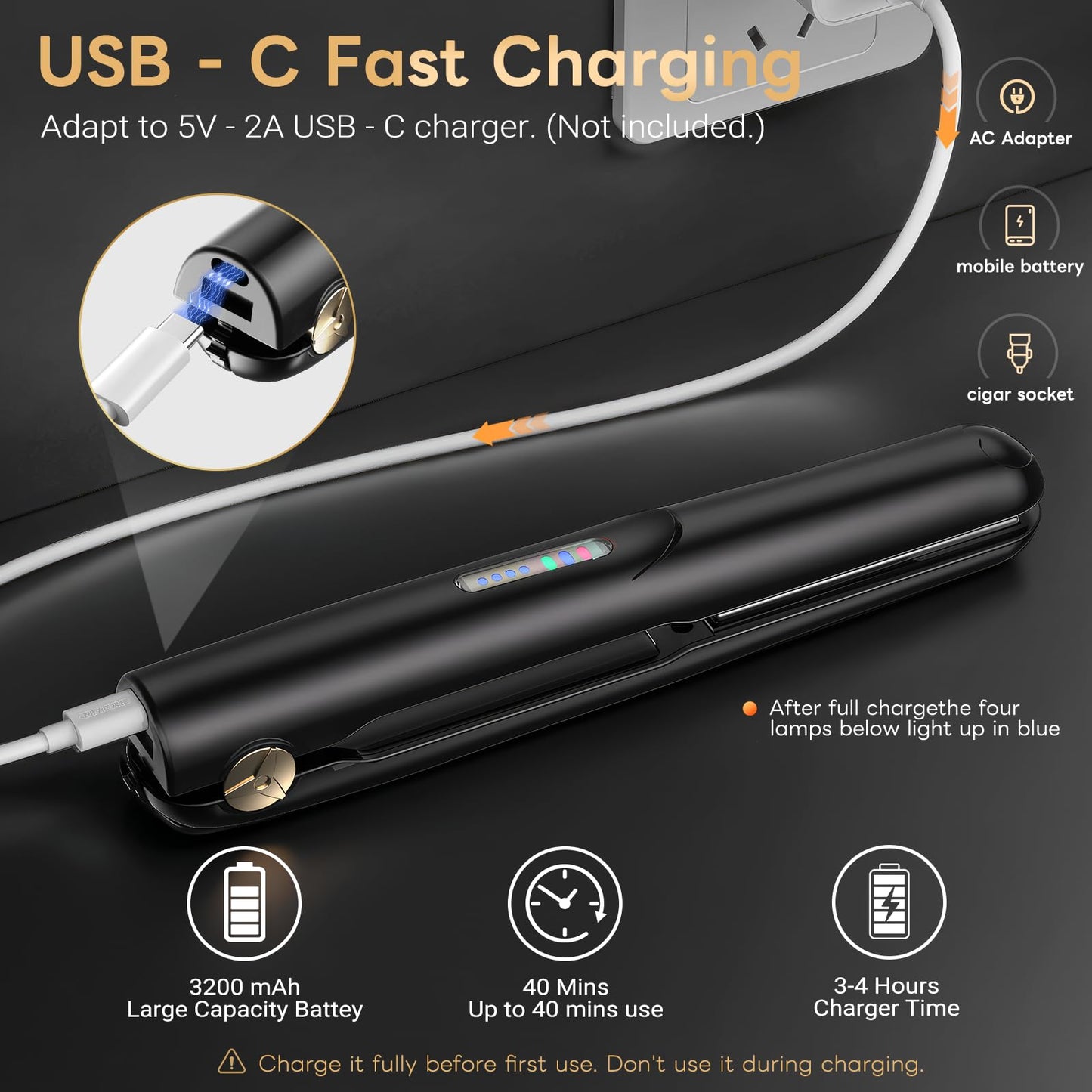 Cordless Hair Straightener and Curler 2 in 1 Ceramic Flat Iron Mini Cordless Portable Travel Hot Tools Straight Curl for Women Men USB Rechargeable with Pouch (Black)