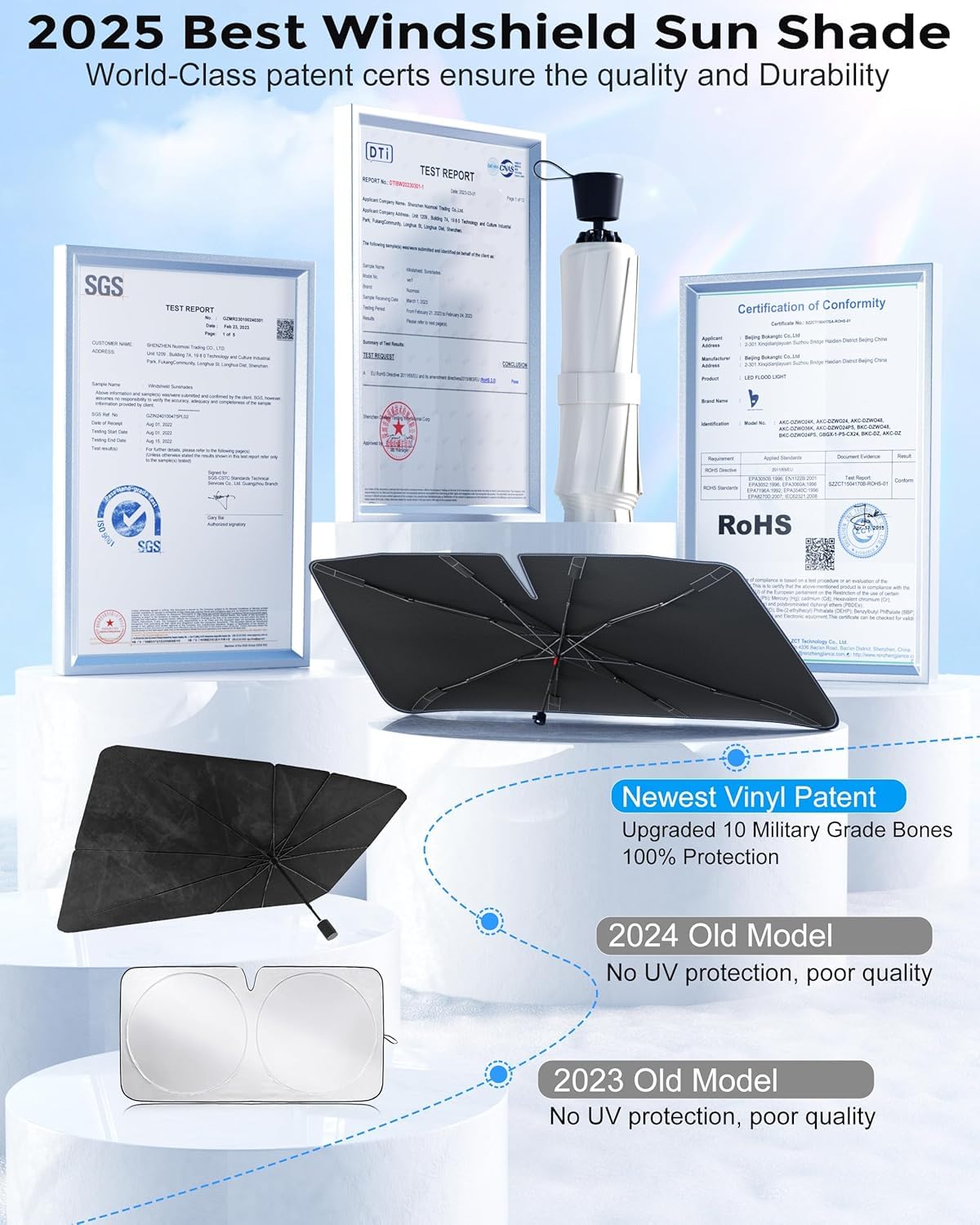 [2025 Upgrade] Weektic Windshield Sun Shade Umbrella [Urethane Coated Heat Shield] Ultimate Cooling Car Sun Shade Protect Interior from Sun Rays & Keep Cool, Medium(57" L x 31" W)