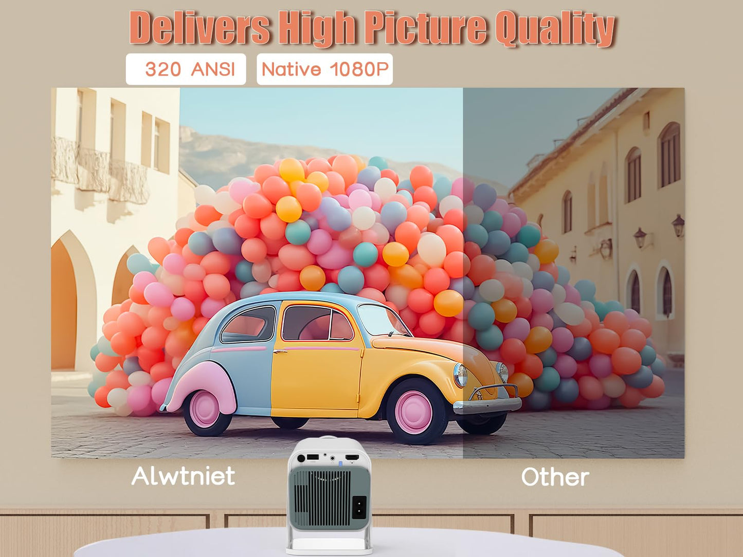 [Netflix Licensed] Smart Mini Projector 320ANSI Native 1080P 4K Support with Official Apps, Portable Projector with WiFi and BT for Home Theater/Outdoor/Bedroom HY320 NTV