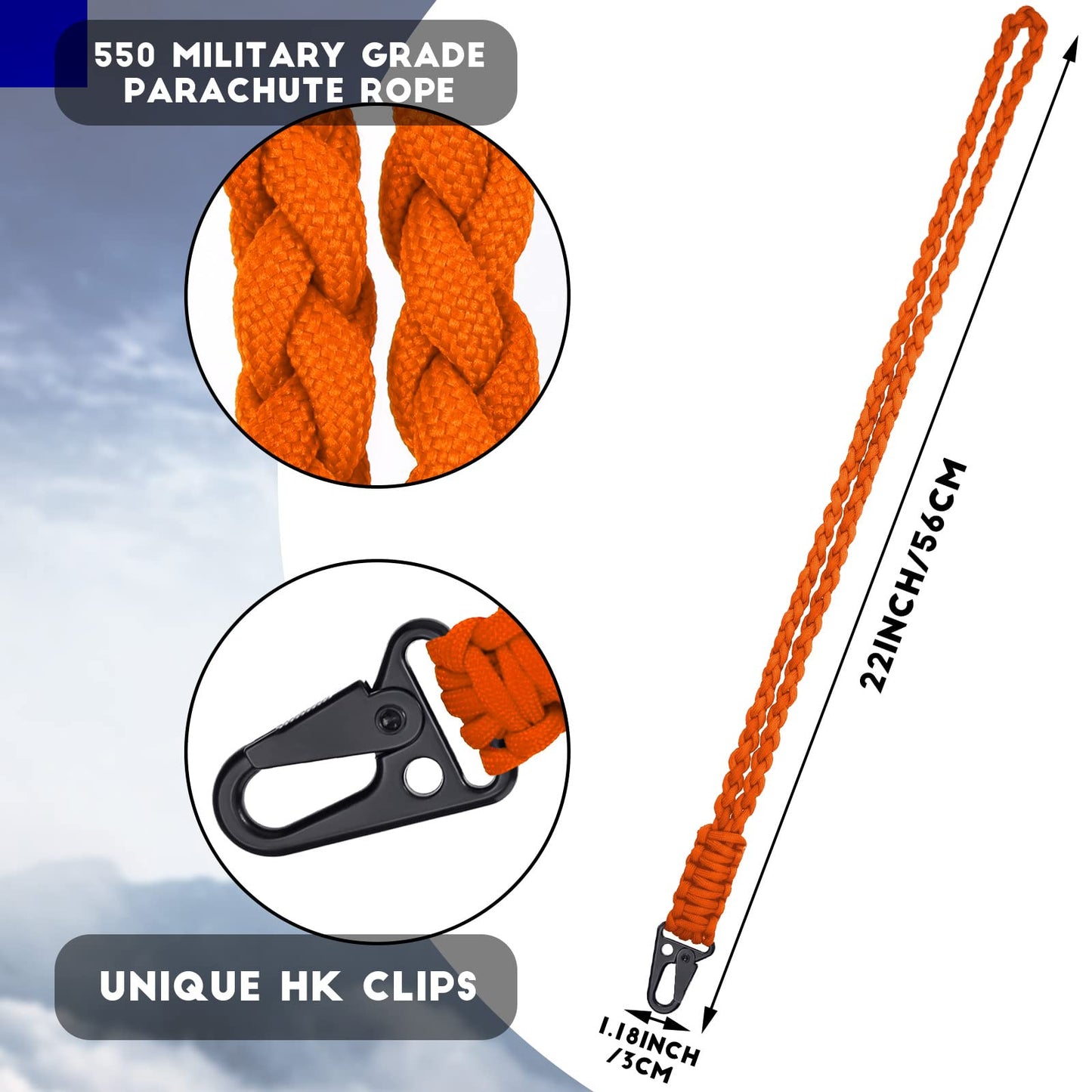 Frienda 2 Set Heavy Duty Paracord Lanyard Necklace Whistles Strap Braided 550 Keychain Lanyard for Outdoor Activities (Orange)