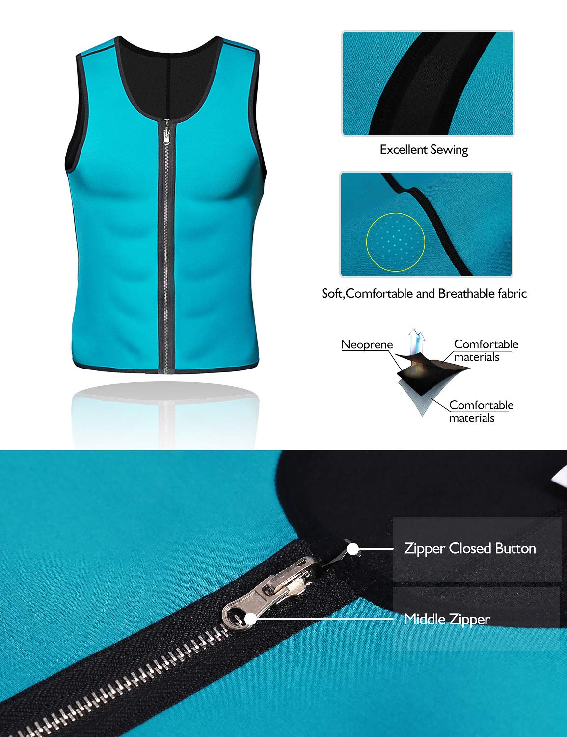 NonEcho Men Sauna Vest Hot Sweat Waist Trainer Corset Neoprene Tank Top Shapewear Slimming Shirt Workout Suit