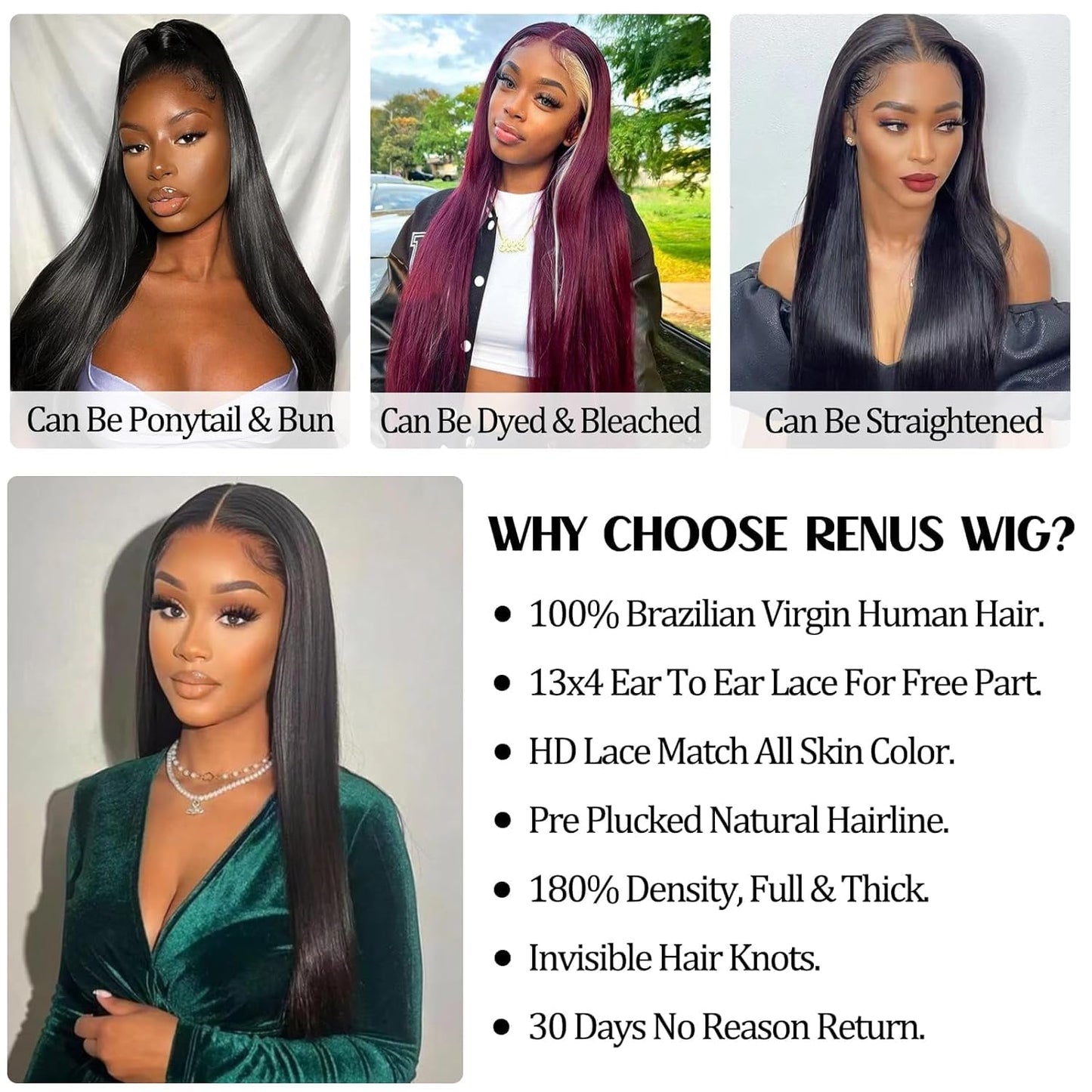 Straight Lace Front Wigs Human Hair Pre Plucked Baby Hair 180 Density 13x4 HD Lace Frontal Wigs Human Hair Brazilian Virgin Human Hair Wigs for Women Natural Color 28 Inch