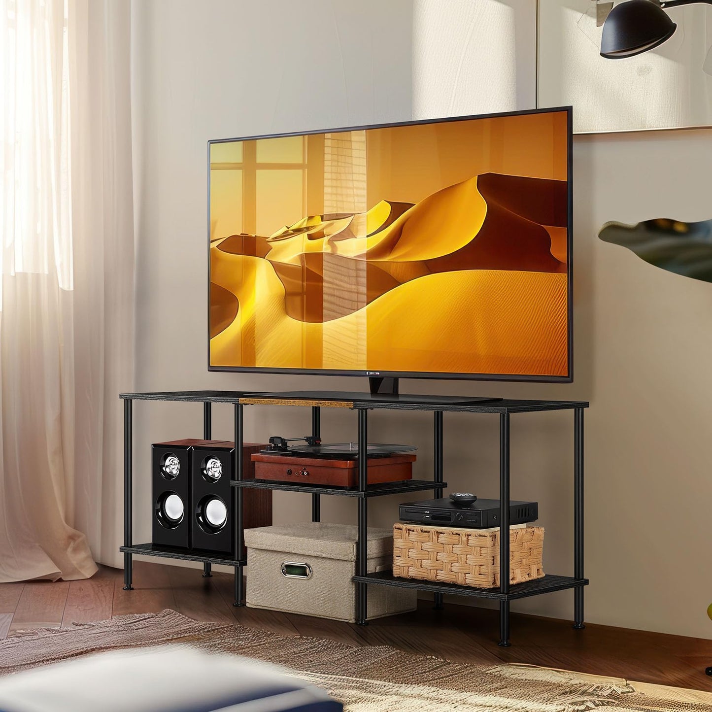 50 Inch TV Stands for Living Room Black Entertainment Center with Storage for 50 43 40 32 Inch TV Console Table for Bedroom Office