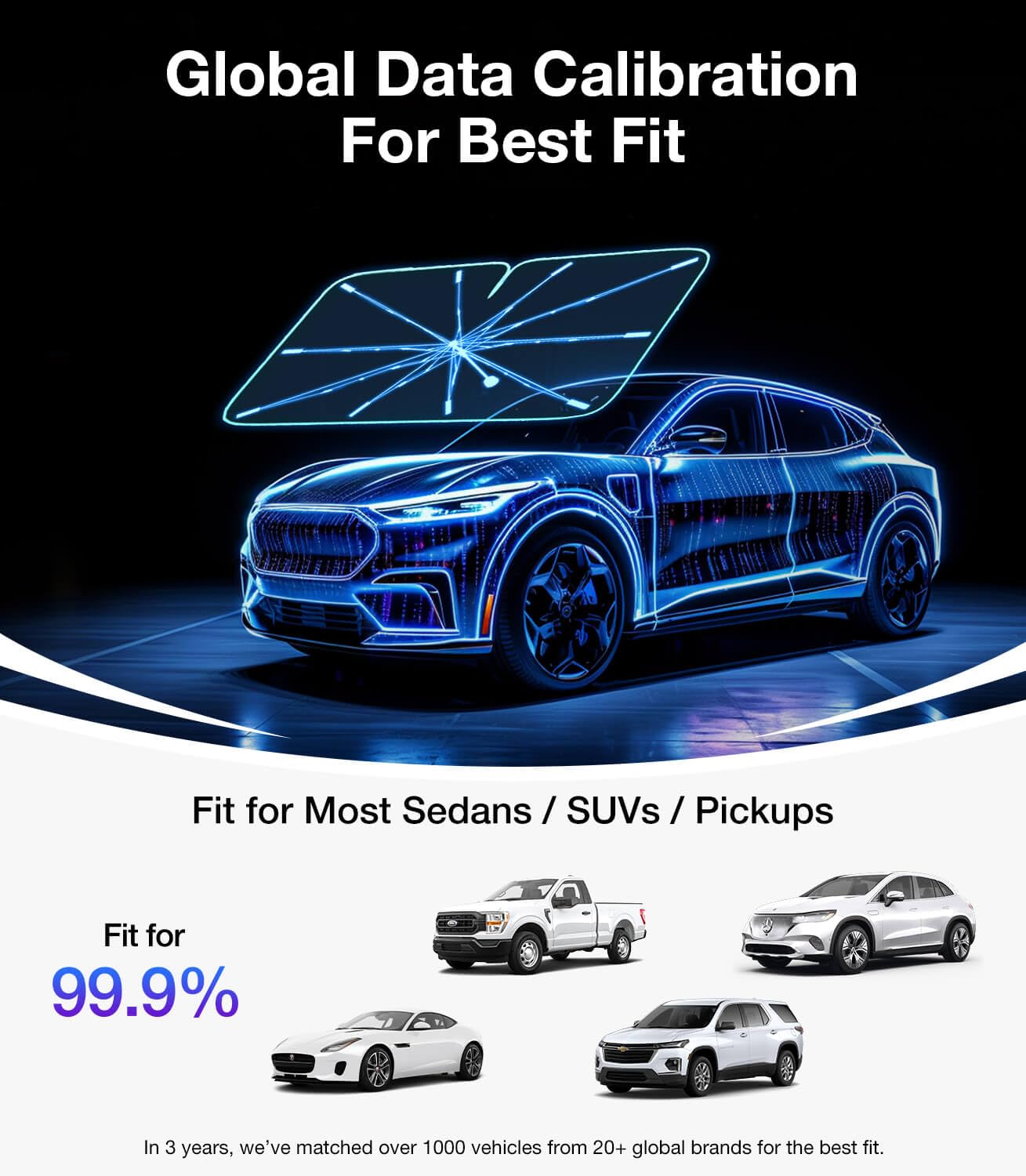 Wigoo 2025 Ice-Shield Sun Shade for Car Windshield [100% Sun Block, 4-Gen Cooling Tech] Heat Insulation Protection, Portable Front Window Sunshade for SUVs/Pickups/Sedans, Universal Size 57"x32"