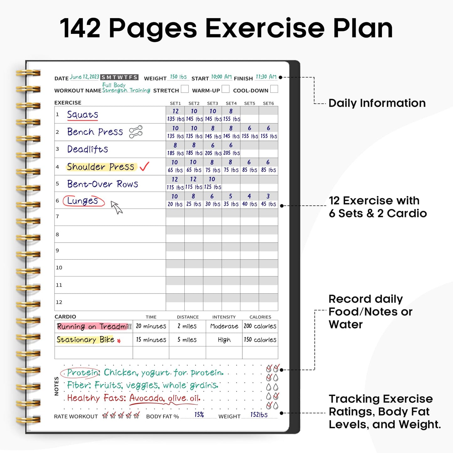 Fitness Workout Journal for Women & Men, A5(5.5" x 8.2") Workout Log Book Planner for Tracking, Progress, and Achieving Your Wellness Goals-Black