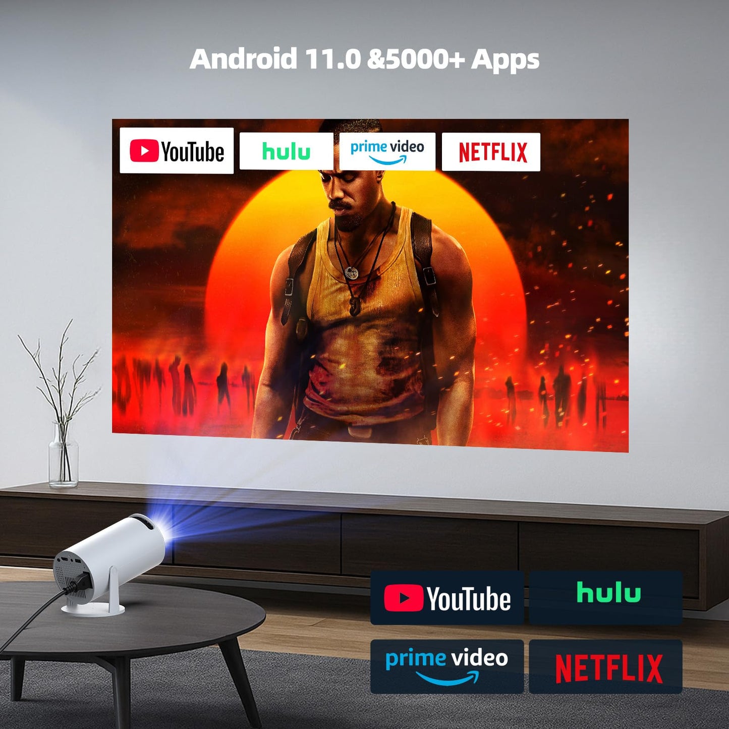 Projector with WiFi and Bluetooth, Mini Projector, 4K 1080P Support Portable Wireless Movie Projectors 220° Rotatable 130'' Screen Auto Keystone Compatible with HDMI/iPhone/TV Stick for Bedroom Indoor