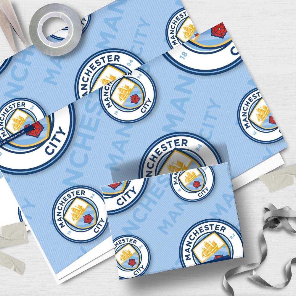 Manchester City FC Paper Gift Wrap Sheets Set (One Size) (Blue/White)