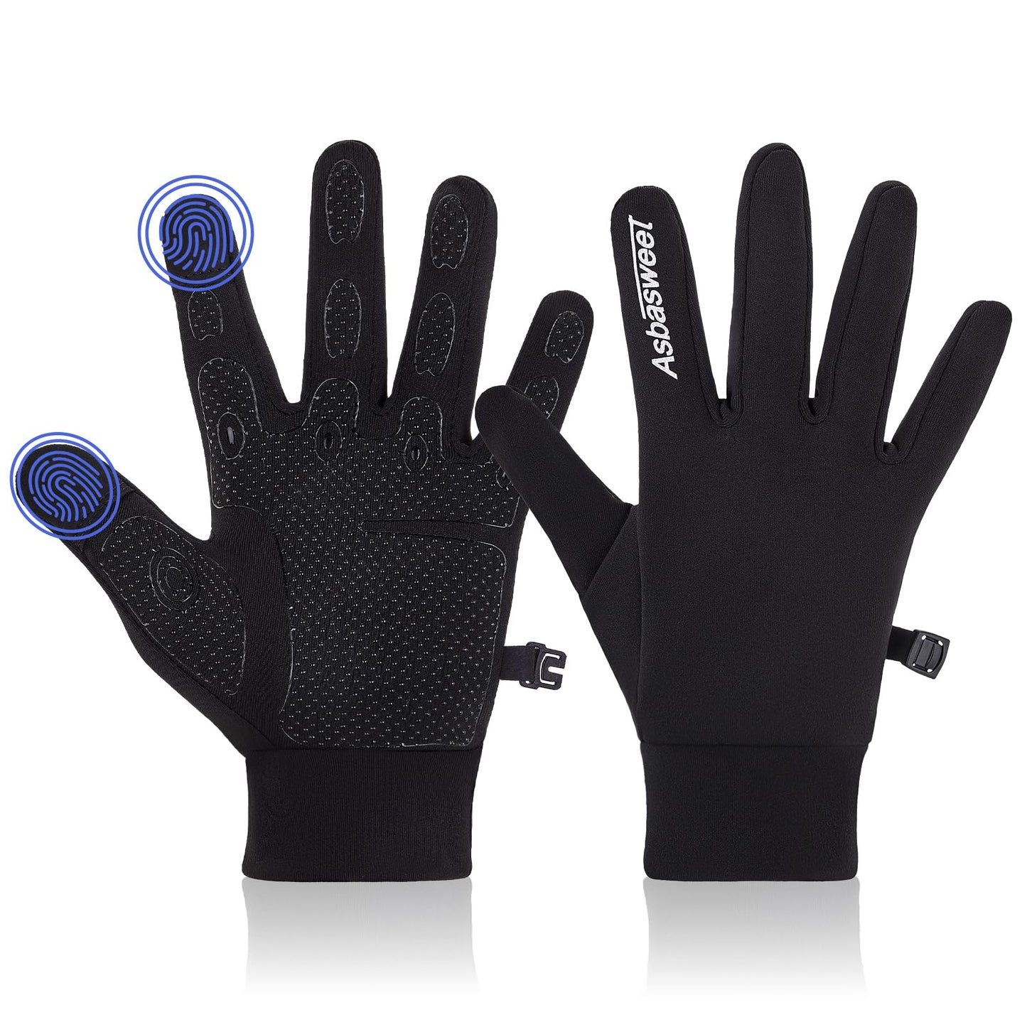 AsbaSweet Running Gloves, Warm Gloves Touch Screen Winter Lightweight Windproof Gloves for Cycling, Biking, Sports - Non-Slip, Elastic Cuff - Gloves for Women Men Cold Weather (Black, Small)