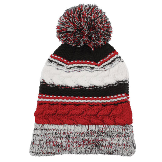 Armycrew Pom Pom 3 Team Color Acrylic Winter Beanie Hat - RED Black
