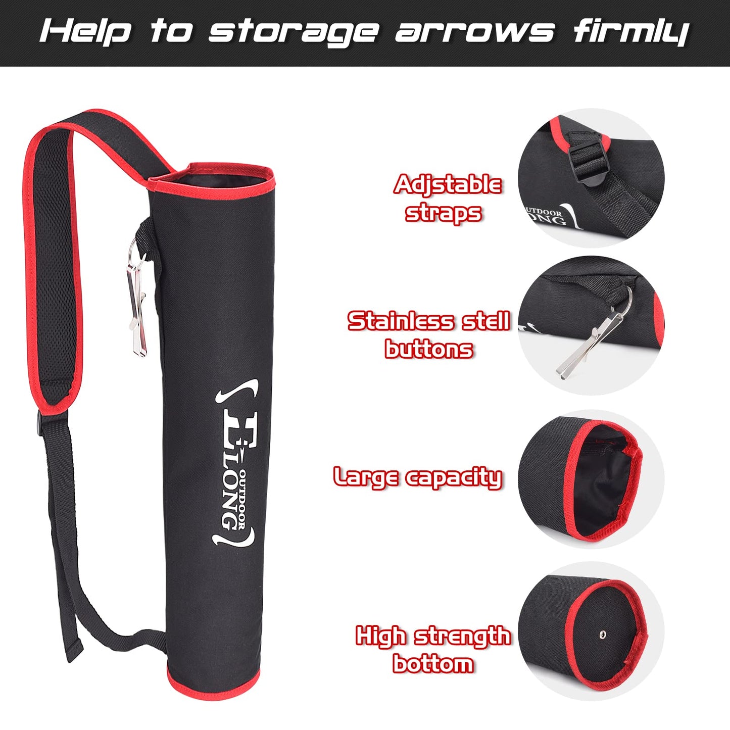 ELONG Adjustable Archery Back Arrow Quiver Holder - Upgraded Quiver Arrows for Compound Recurve Bow and Hunting Target Practicing Youth and Adults