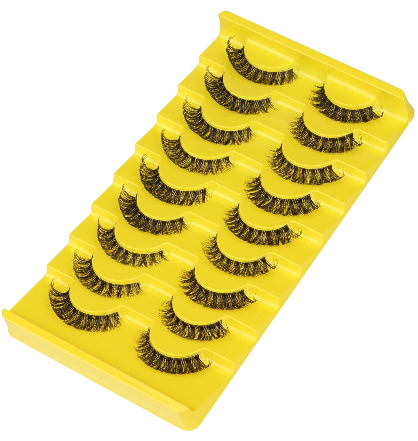 False Eyelashes Natural Russian Strip Lashes Wispy Cat Eye Mink Lashes 3D D Curl Fake Eyelashes Lightweight Transparent Band Handmade Reusable Lashes Pack