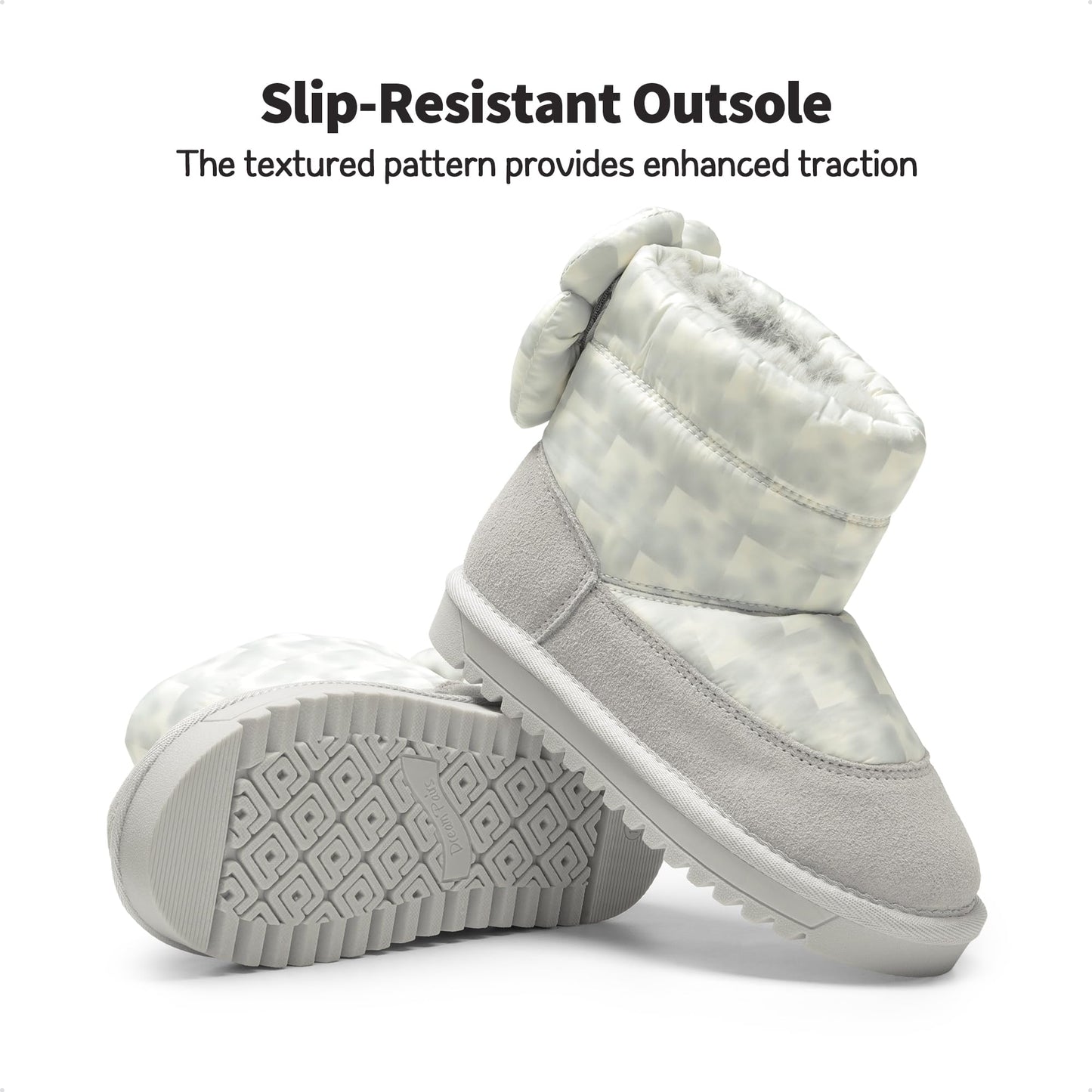 DREAM PAIRS Girls Snow Boots Kids Winter Faux Fur Lined Ankle Shoes Grey/Beige Size 5 Big Kid SDSB2305K