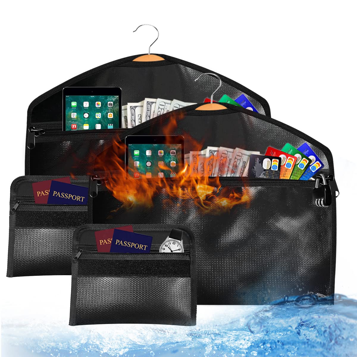 Sdstone Hanger Diversion Fireproof & Waterproof Safe with Lock & Small Fireproof Bag, Secret Safe for Money&Jewelry, Under Clothes with Hidden Compartment to Hide Items for Home or Travel Safe,2 Pack