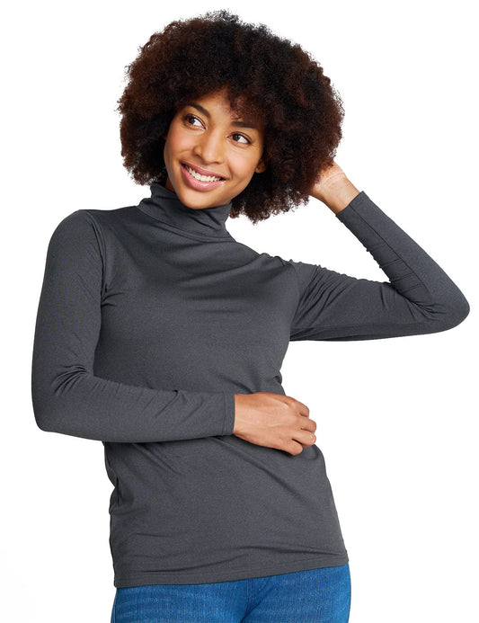LAPASA Women Mock-Neck Thermal Underwear Top Undershirt Lightweight Fleece Lined Long Sleeve Base Layer Winter Warm Thermoflux 100 Mildly Warm L87 Small Mock Neck: Dark Heather Gray