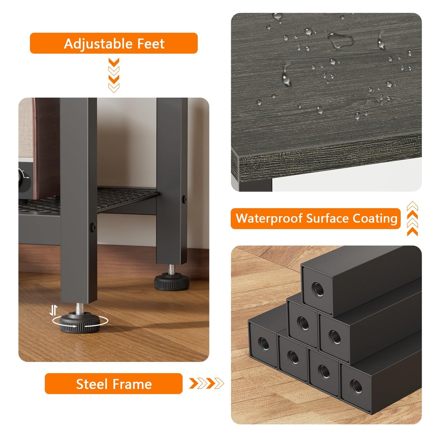 Furologee TV Stand, 43 Inch Entertainment Center with 3-Tier Storage Shelves, Industrial Media Console Table for TVs up to 50 Inch, Television Stands for Living Room, Bedroom, Light Black Oak