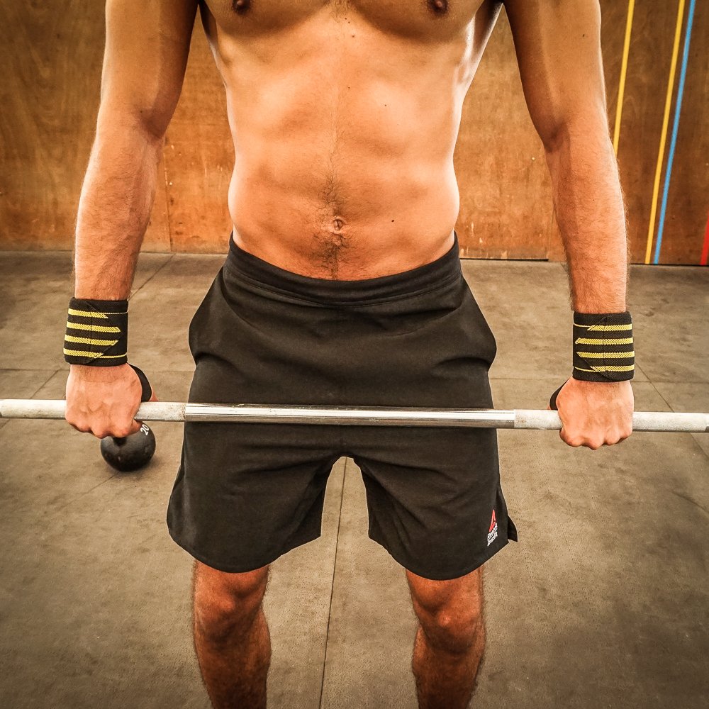 WOD Nation Wrist Wraps for Weightlifting, 18” Professional Gym Wrist Straps w/Thumb Loop for Men & Women, Wrist Support Wraps for Strength Training, Powerlifting & Bodybuilding (Black/Yellow)