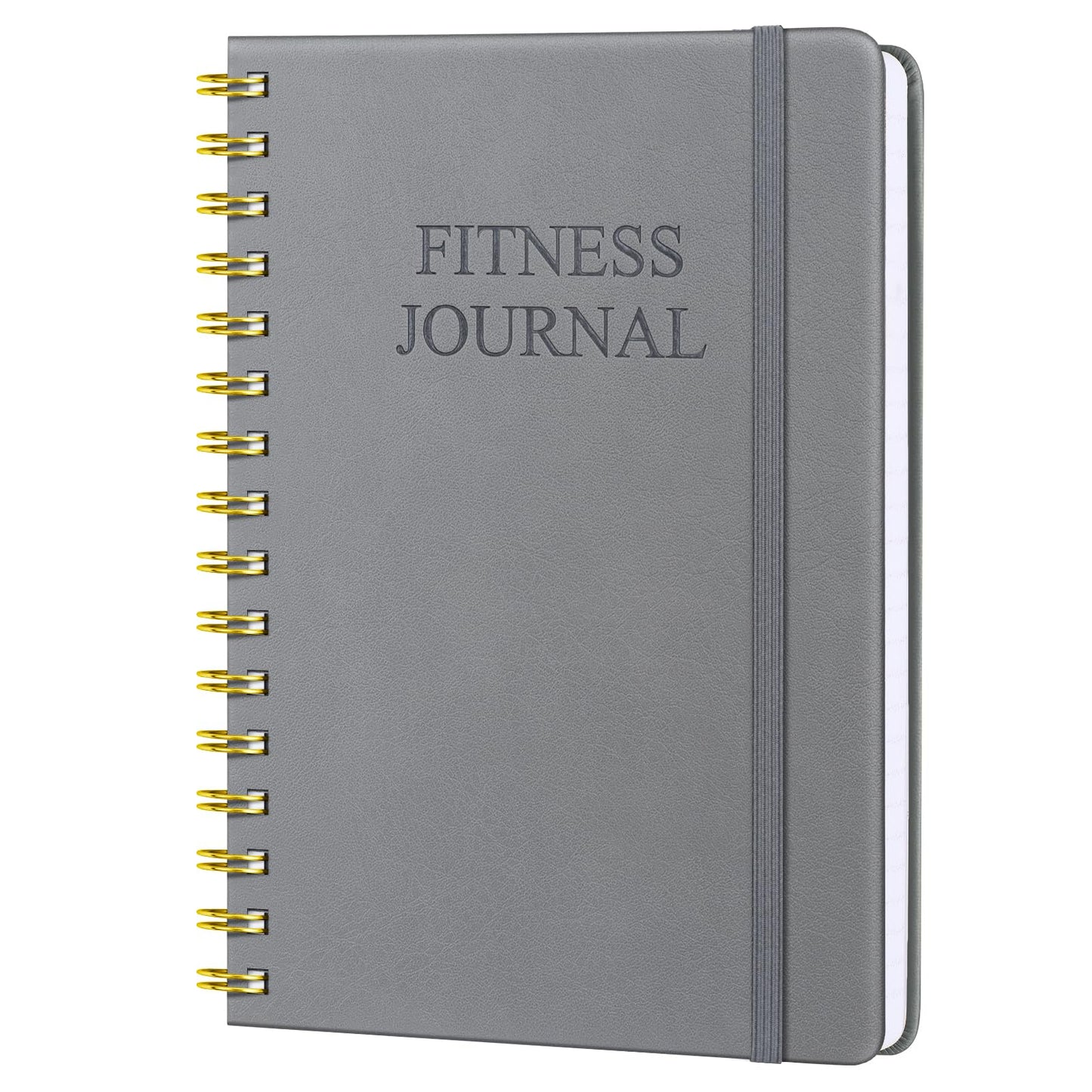 Fitness Journal-Workout Journal for Women & Men, Hard Cover Leather Fitness Planner, Workout Log Book With Gym Goals, Calendar, Progress Tracker, A5-5.7" x 8.3" - Grey